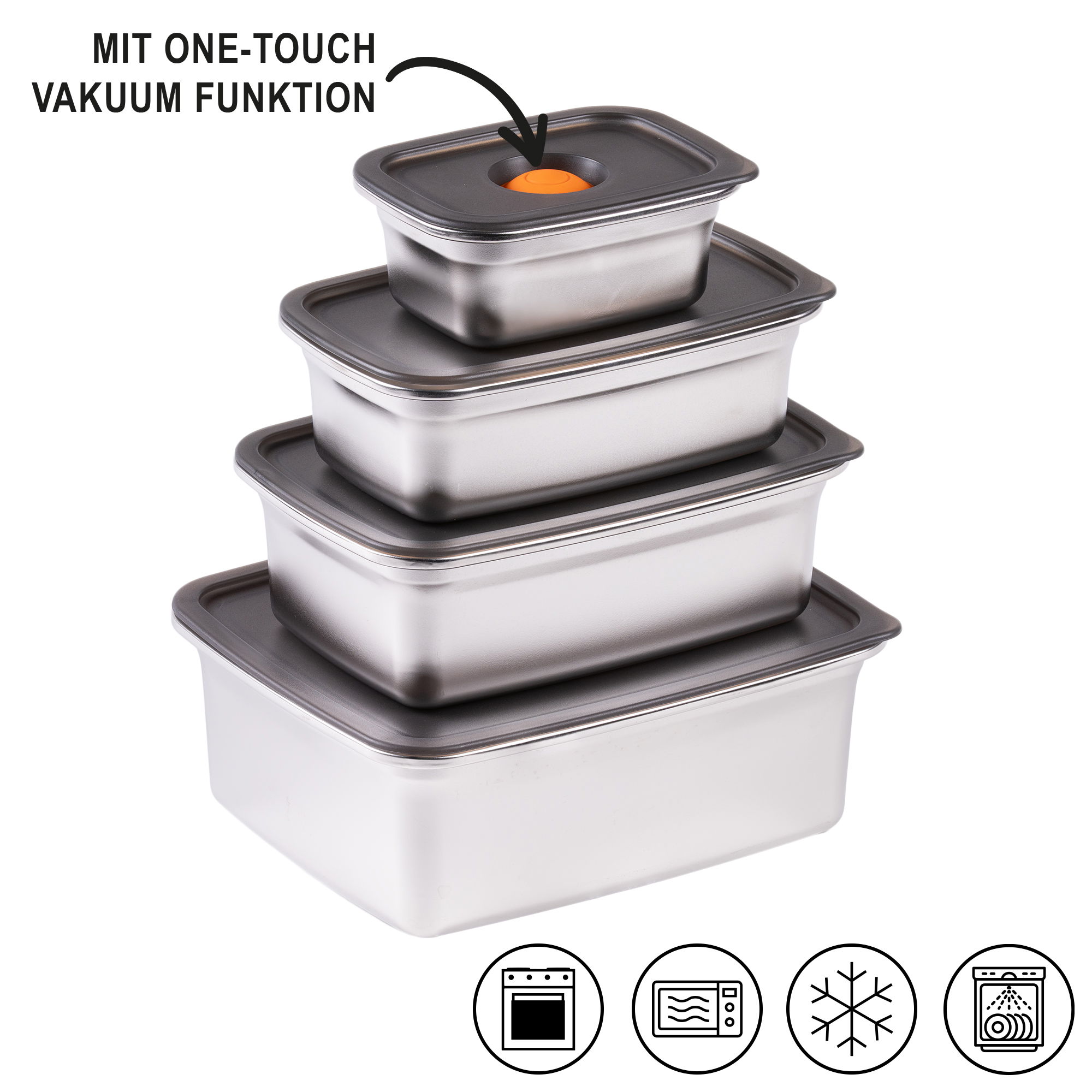 Boîte sous vide 300/700/1.200/2.300 ml Lot de 8 | Acier inoxydable