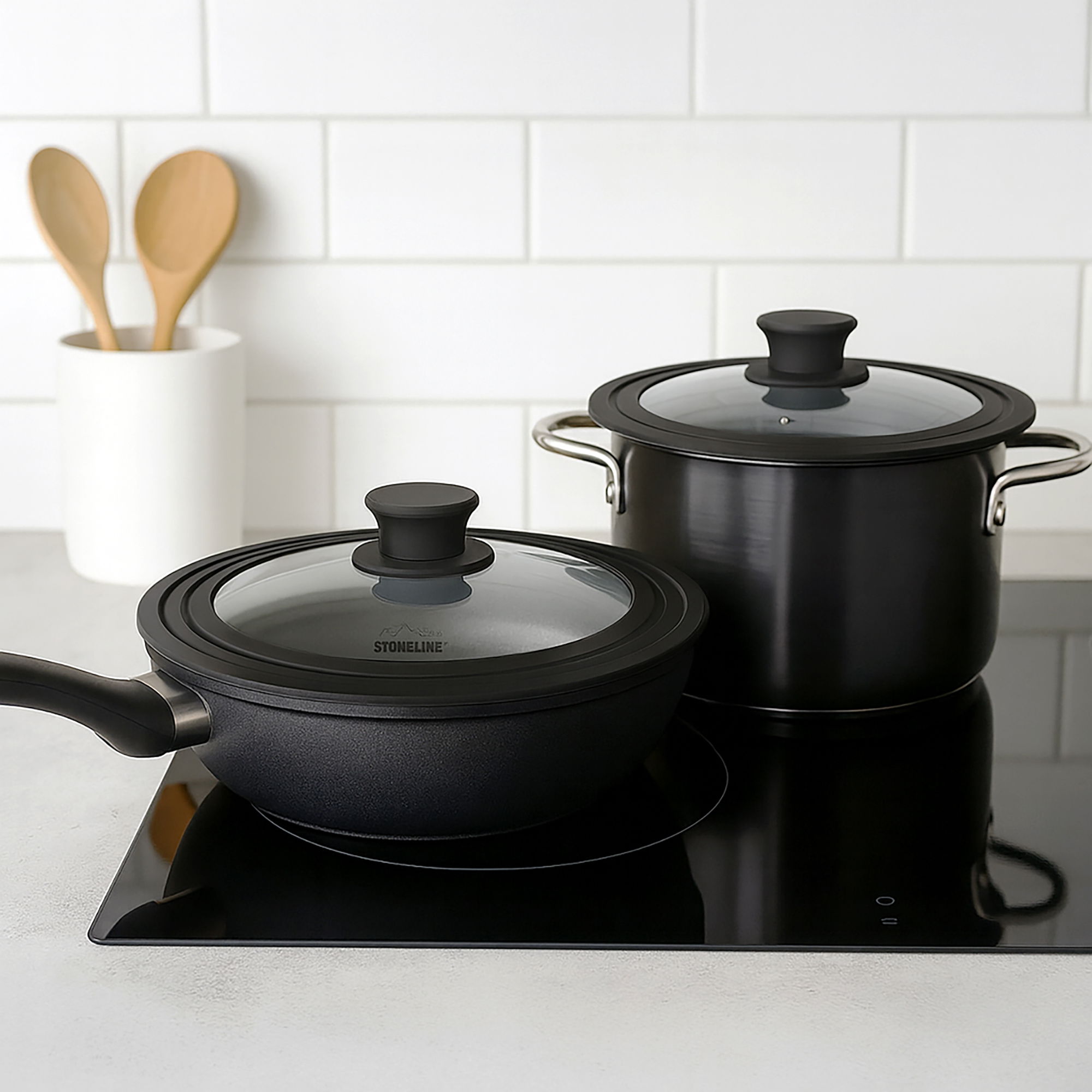 Universal Lid for Pots Pans Skillets Set of 2, 16/18/20 and 24/26/28 | Black