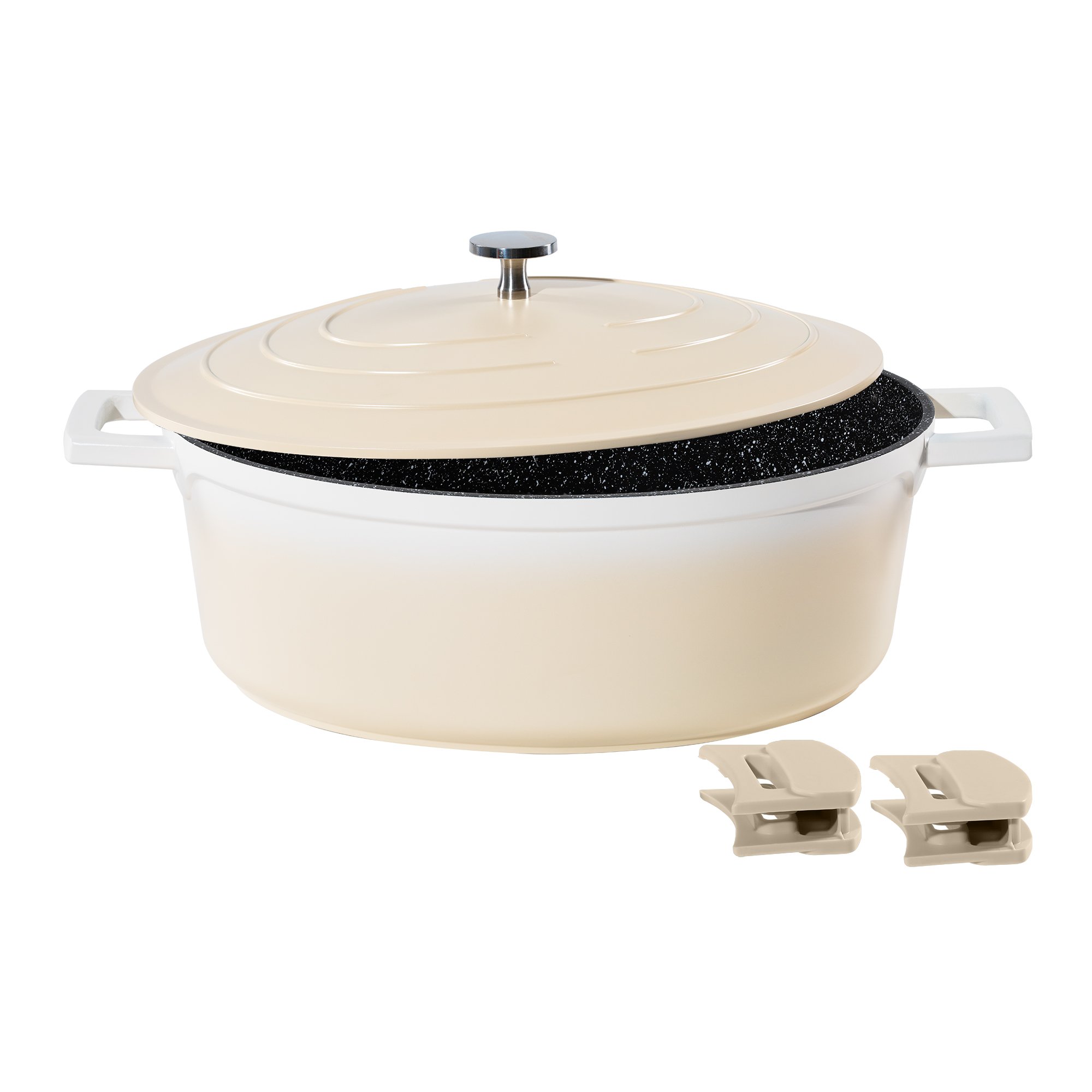 STONELINE® Crema Gourmet asador 32x25 cm con tapa, apto para horno e inducción, antiadherente