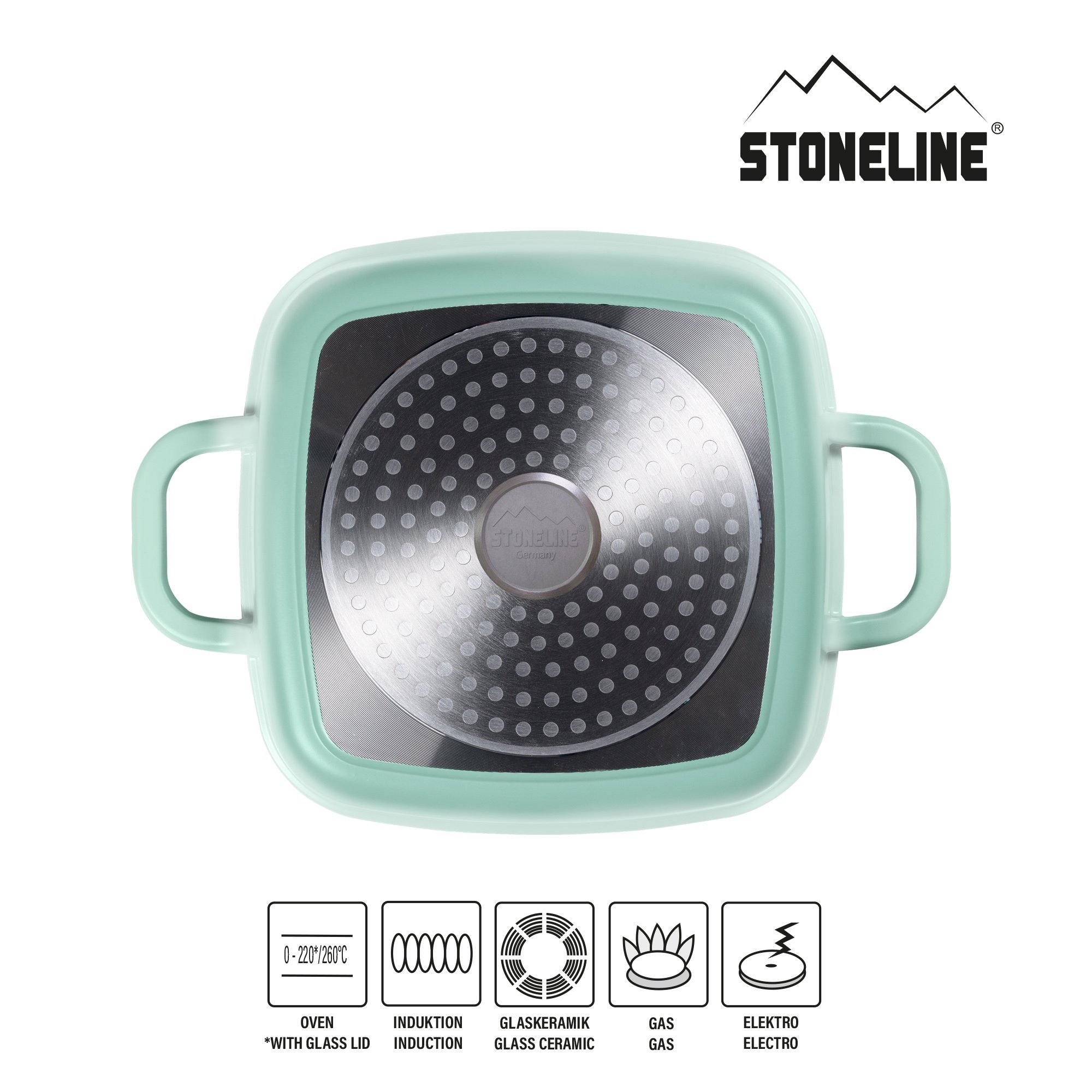 STONELINE® Square Serving Pan 20 cm, with Aroma Lid, Non-Stick Pan Casserole | mint