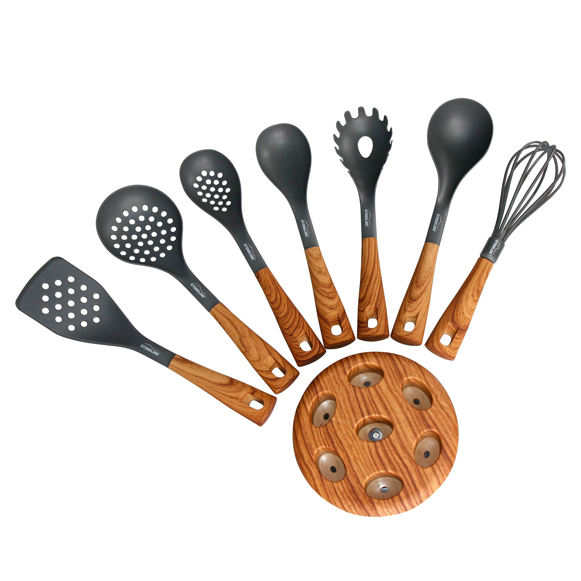 STONELINE® Juego de utensilios de cocina Back to Nature, 8 piezas en estante giratorio