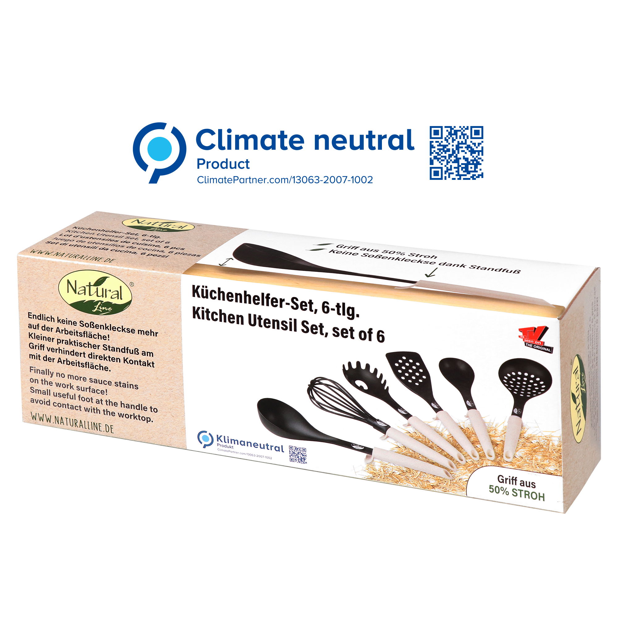 Natural Line® Set di 6 Utensili da Cucina per Pentole Antiaderenti, Manici con Paglia