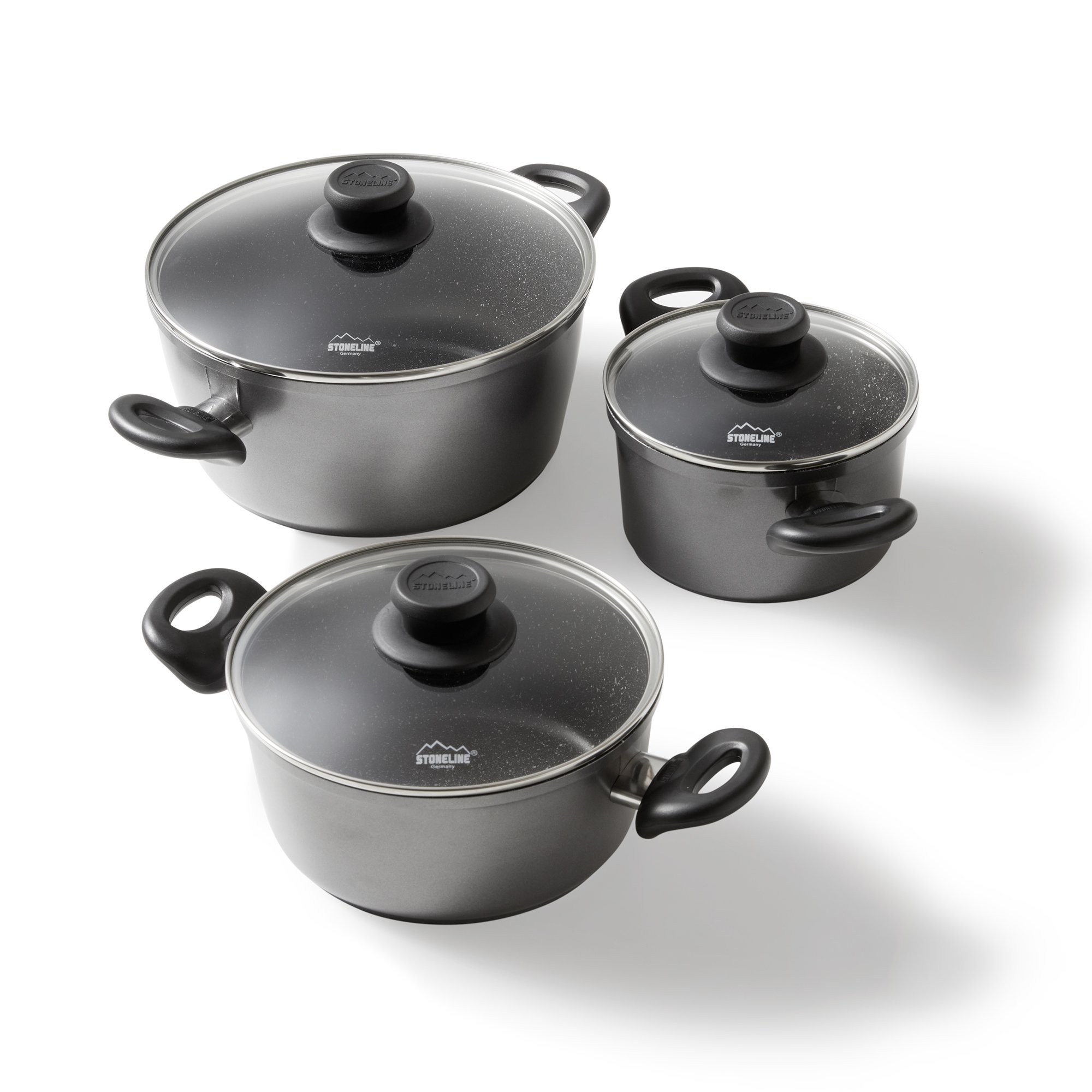 STONELINE® 6 pc Cooking Pot Set 16/20/24 cm, with Lids, Non-Stick Pot | CLASSIC