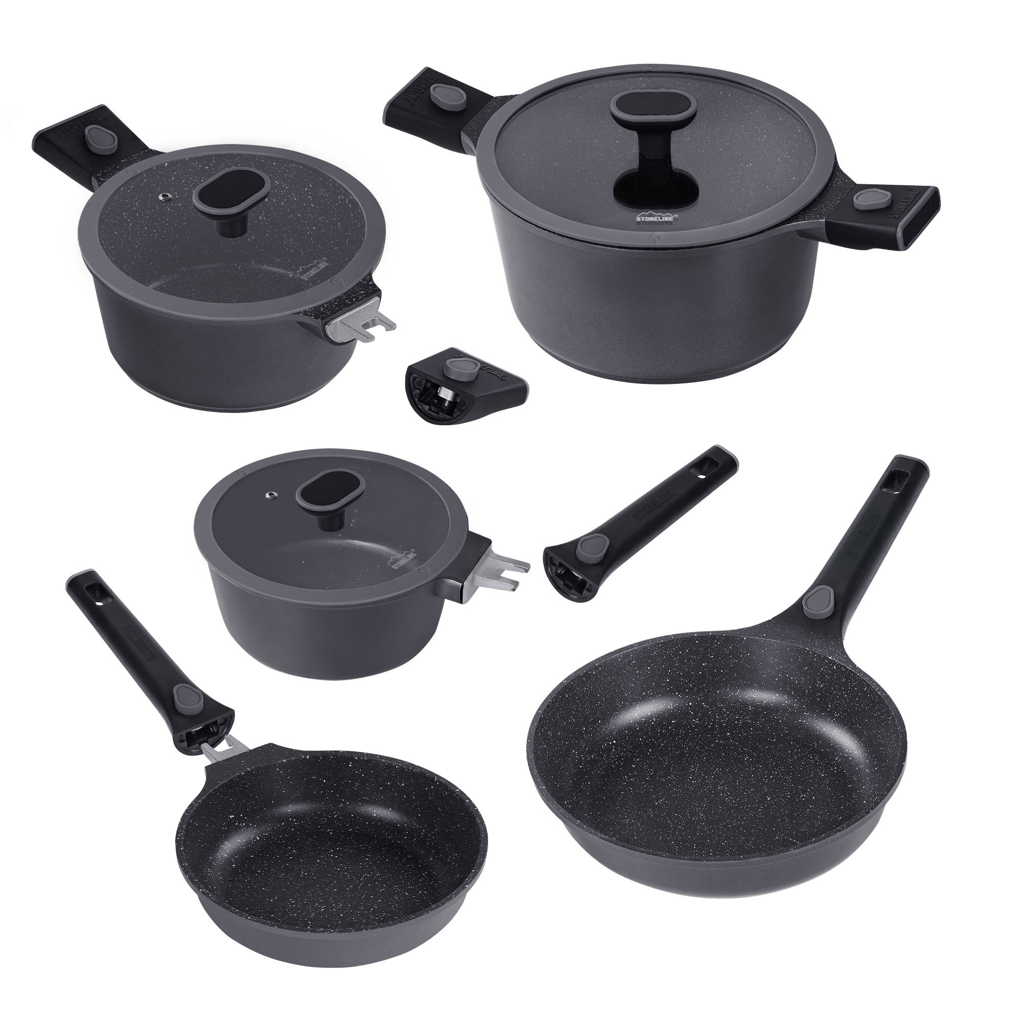 Batterie de cuisine 8 pièces 18/20/24 Poignée amovible | avec couvercles