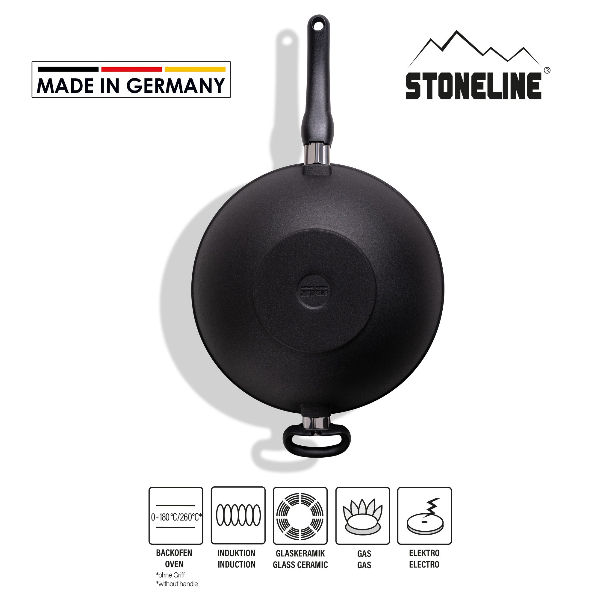 STONELINE® Wok 32 cm, Manico Removibile, Padella Antiaderente MADE IN GERMANY