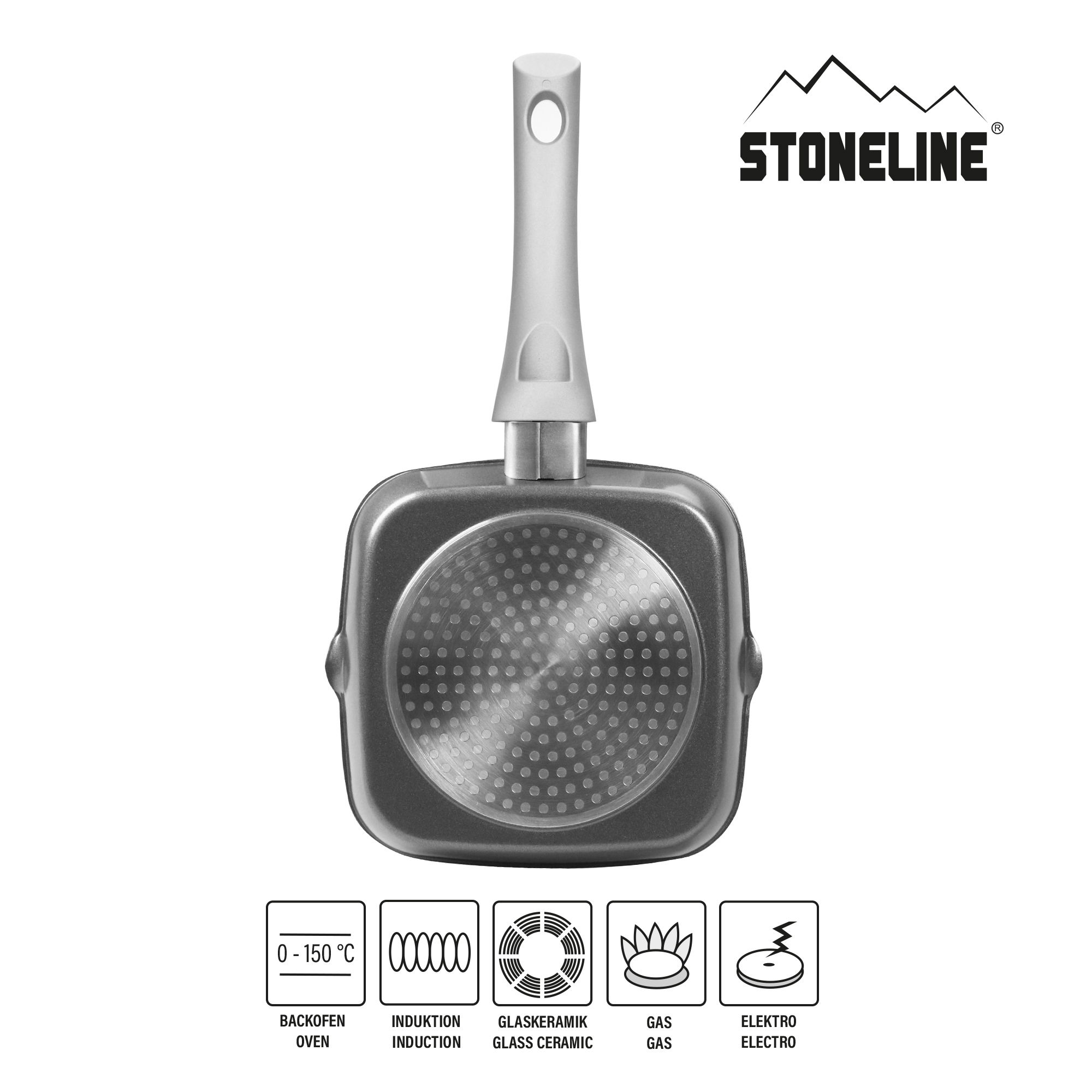 STONELINE® Gourmundo Grillpfanne 16 x 16 cm, mit 2 Ausgüssen, Induktion und backofengeeignet