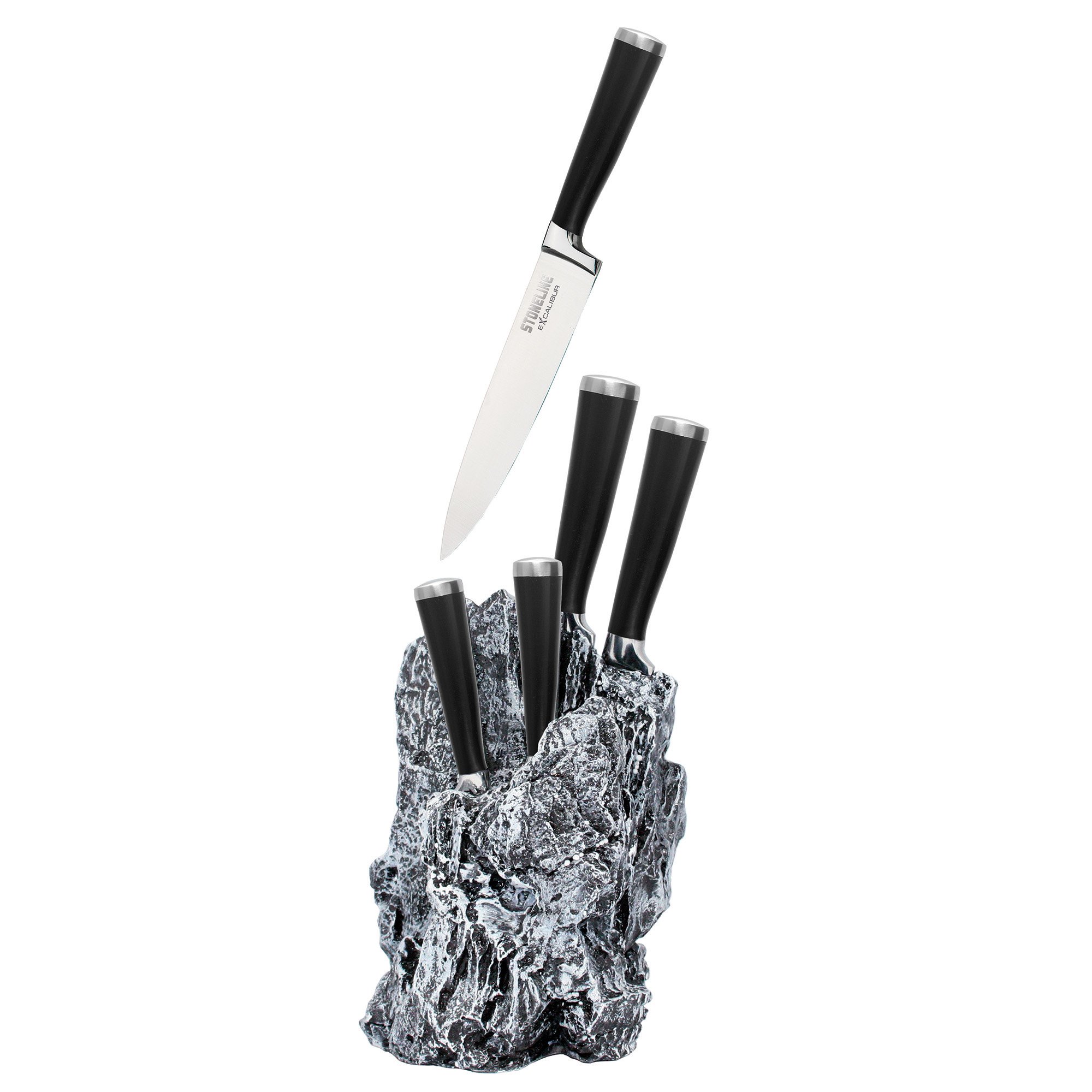 STONELINE® EXCALIBUR® set di coltelli in acciaio inox, 7 pezzi, con ceppo per coltelli