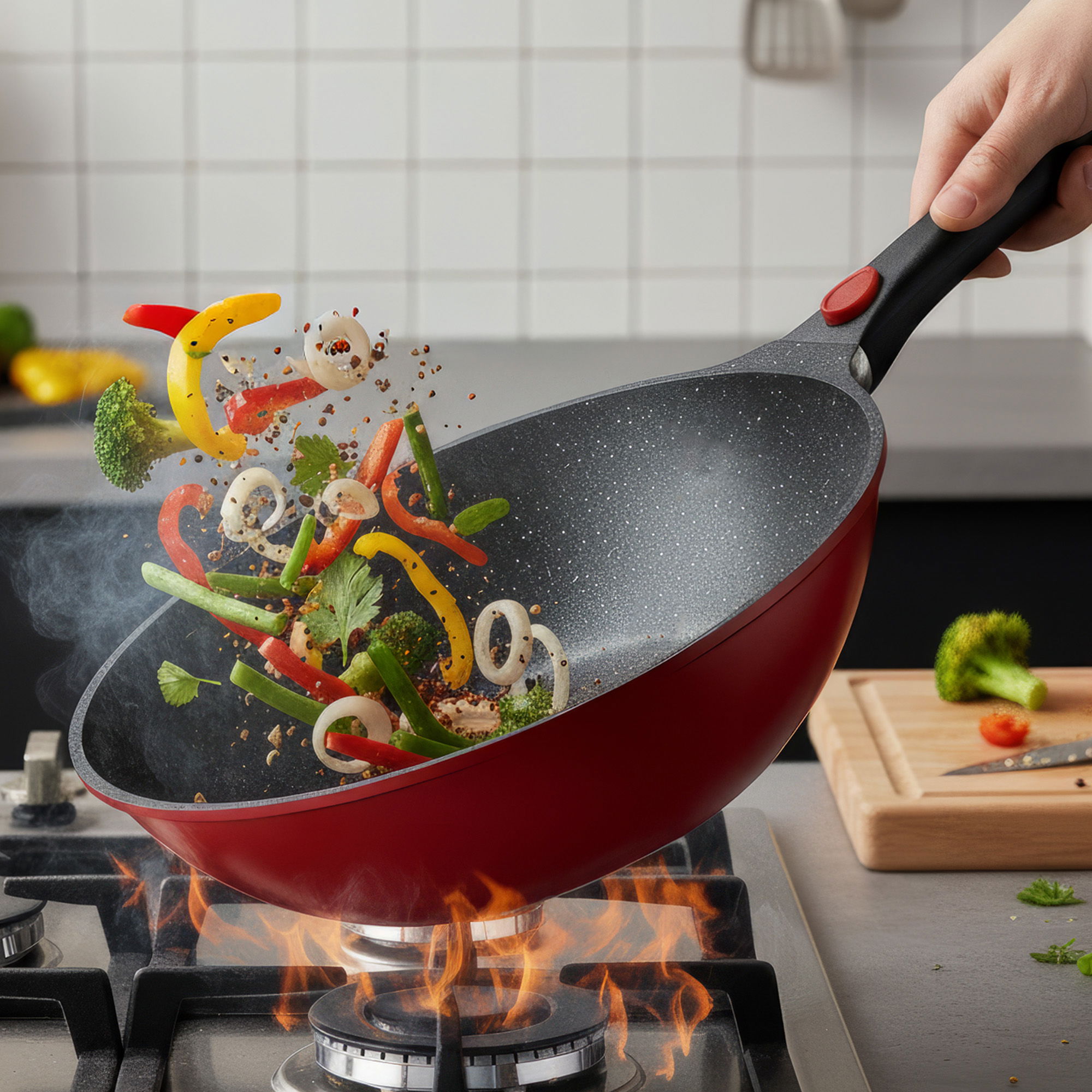 Wok pan 30 cm | with lid - Red