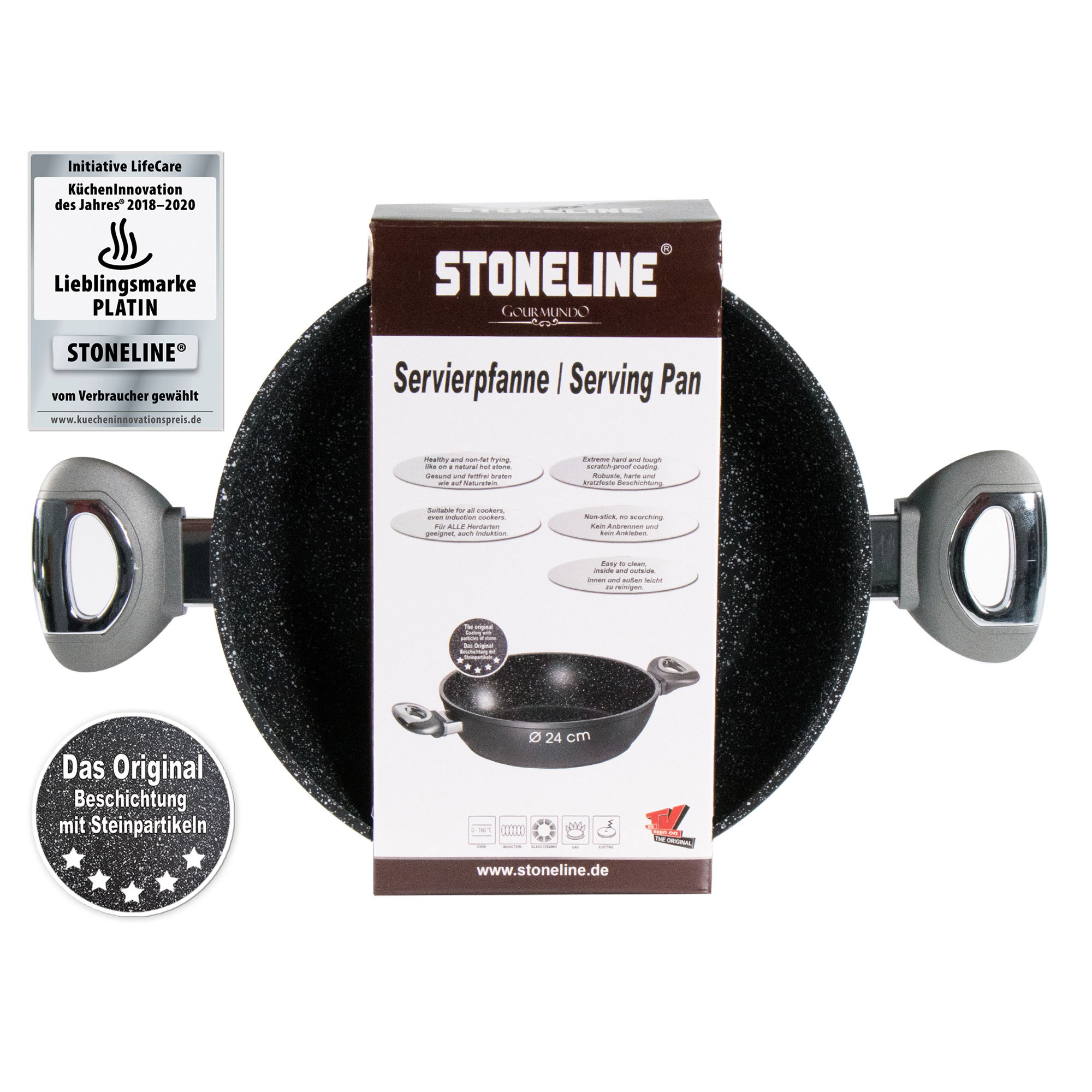 STONELINE® Gourmundo Servierpfanne 24 cm, Pfanne antihaftbeschichtet, Induktion und backofengeeignet