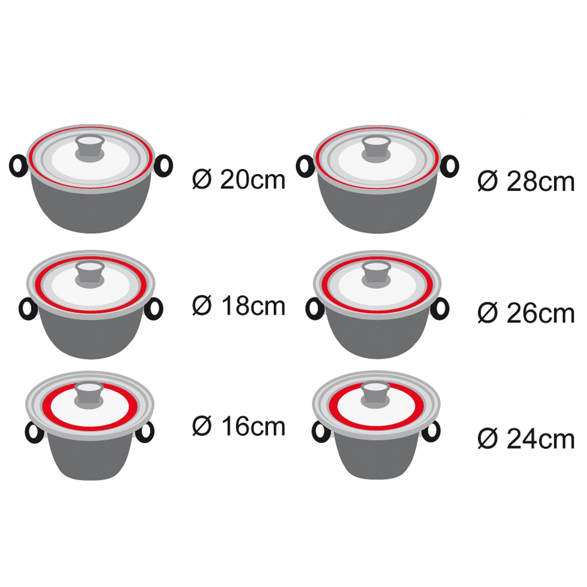 STONELINE® Universal lid set with silicone rim for pots and pans 16/18/20 cm, 24/26/28 cm |black