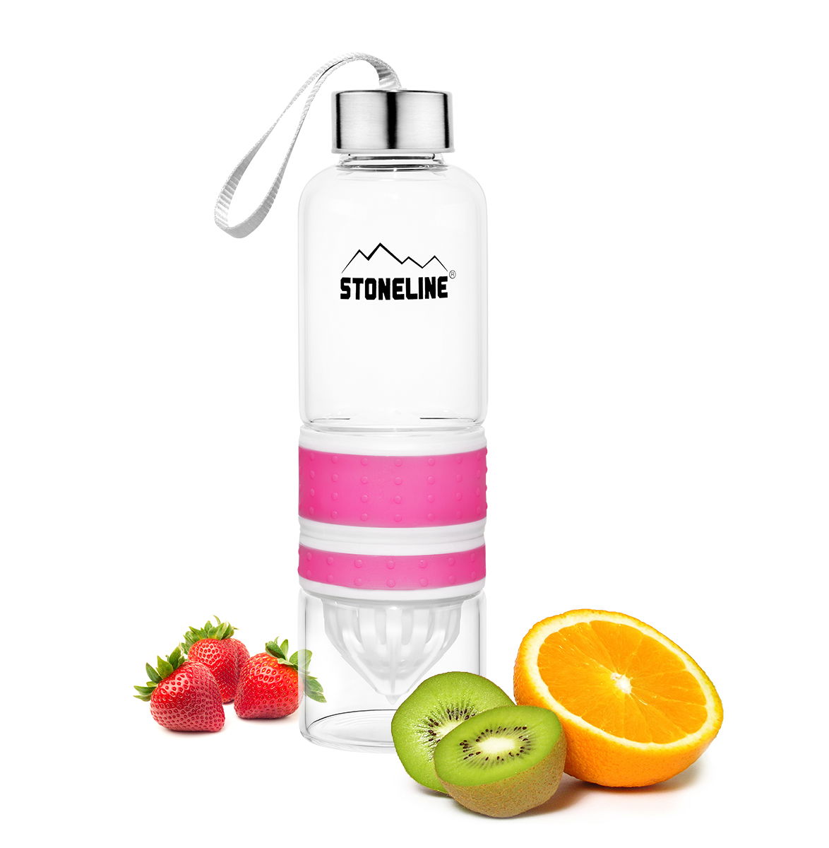 STONELINE® Gourde 2 en 1 avec presse-agrumes 550 ml, rose