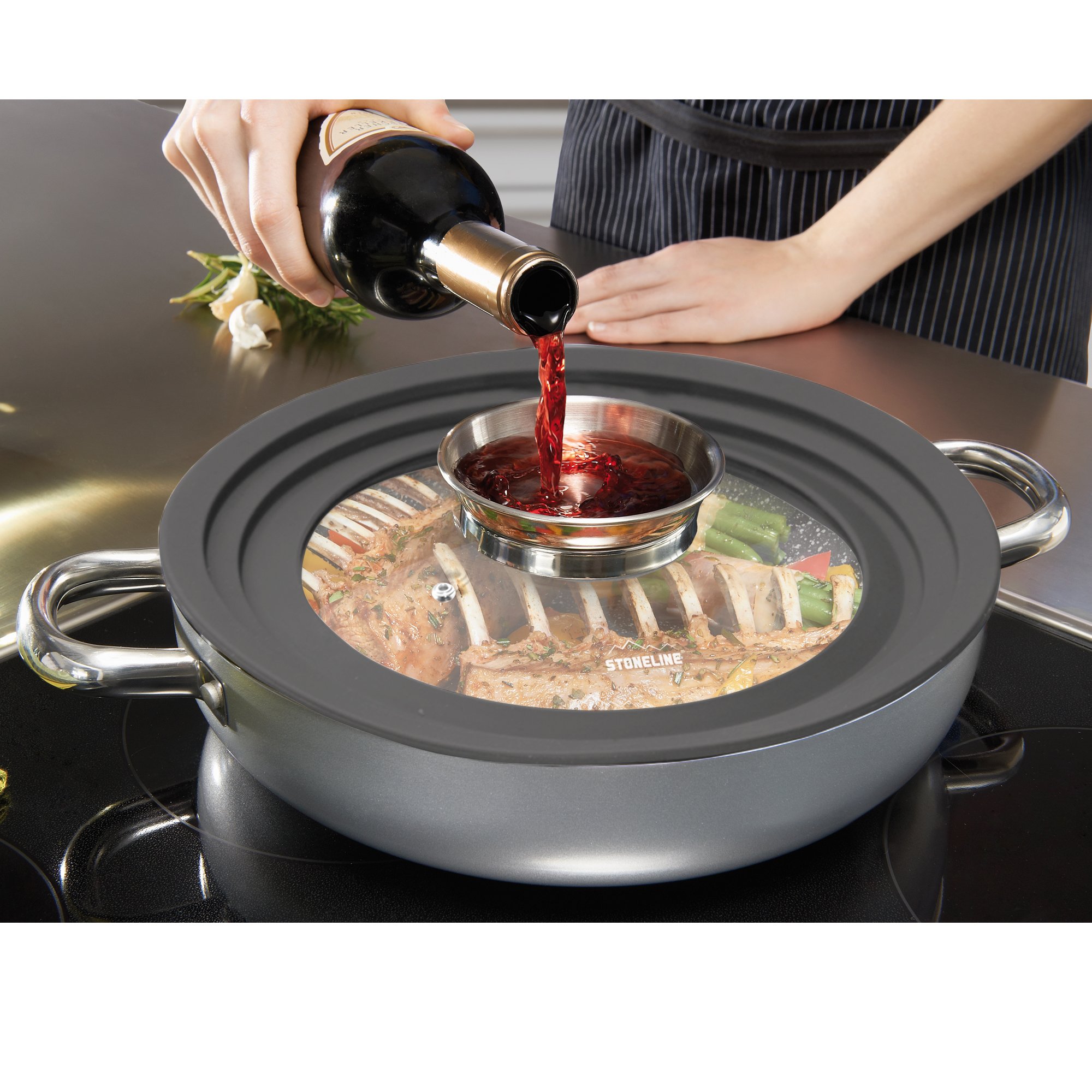 STONELINE® Universal Lid for Pots, Pans, Skillets | fits 24/26/28 cm | Aroma Lid