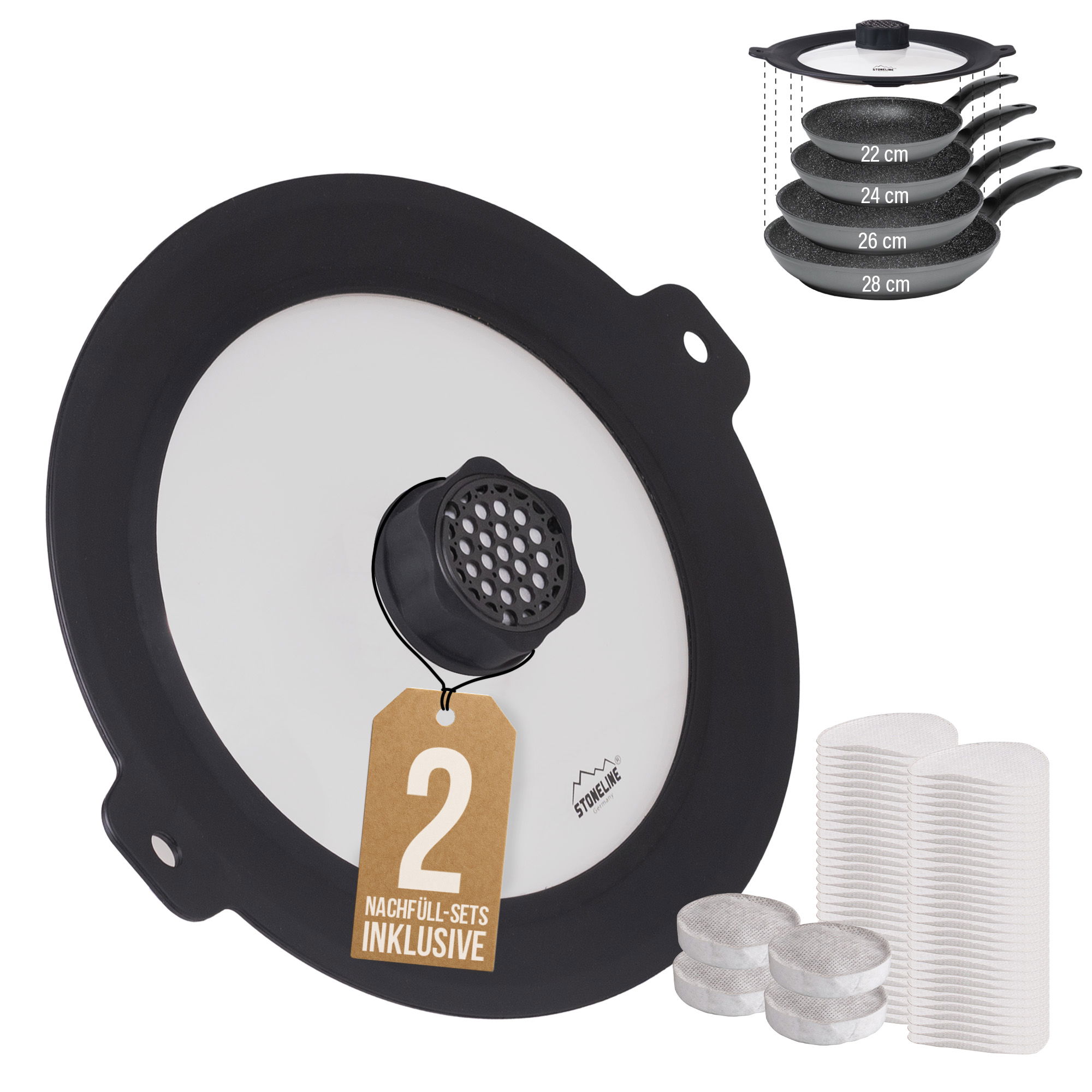 Couvercle universel en verre 22/24/26/28 avec fonction SMELL WELL et 2 kits de recharge | Noir