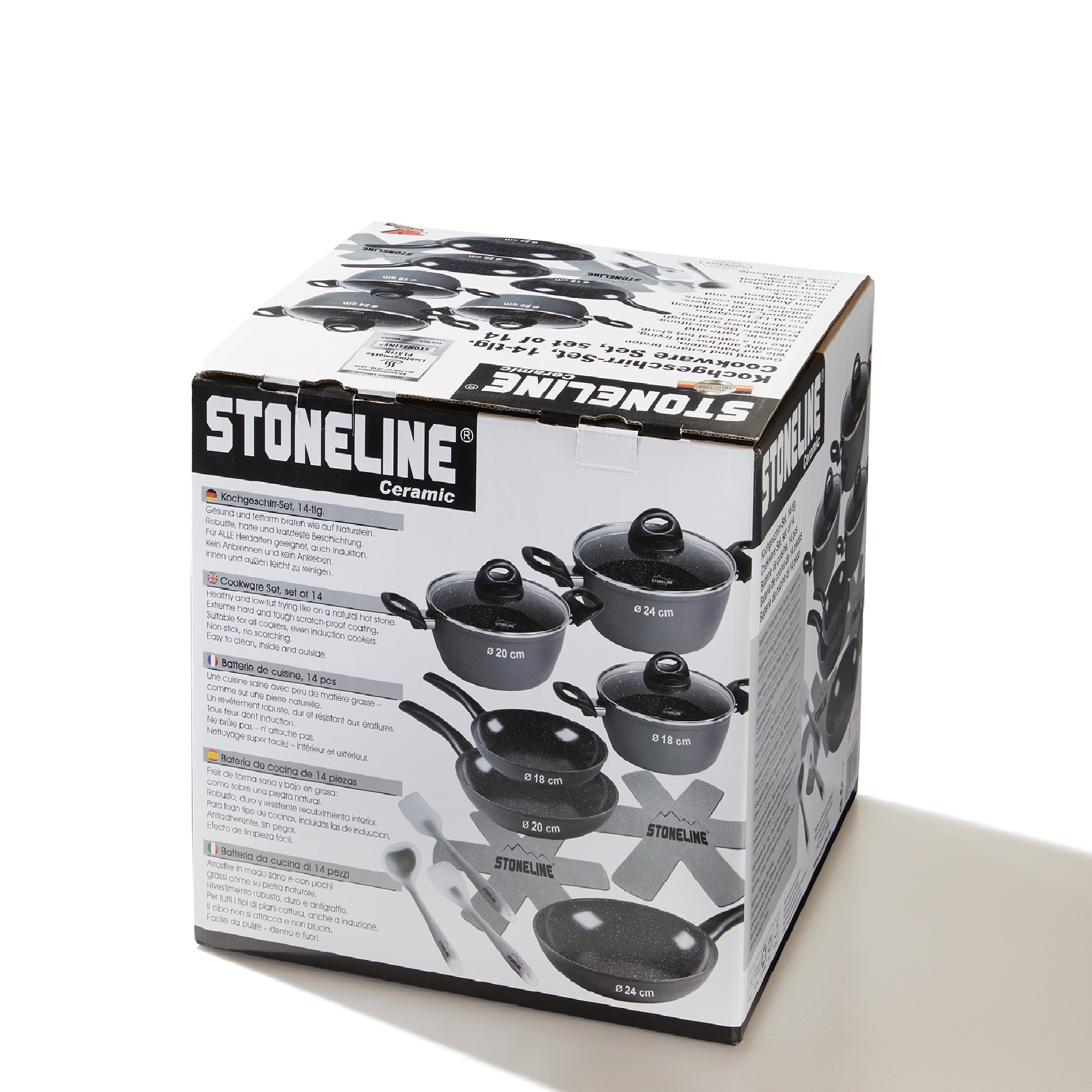 STONELINE® CERAMIC batería de cocina, 14 piezas, revestimiento cerámico, con tapas de cristal, inducción