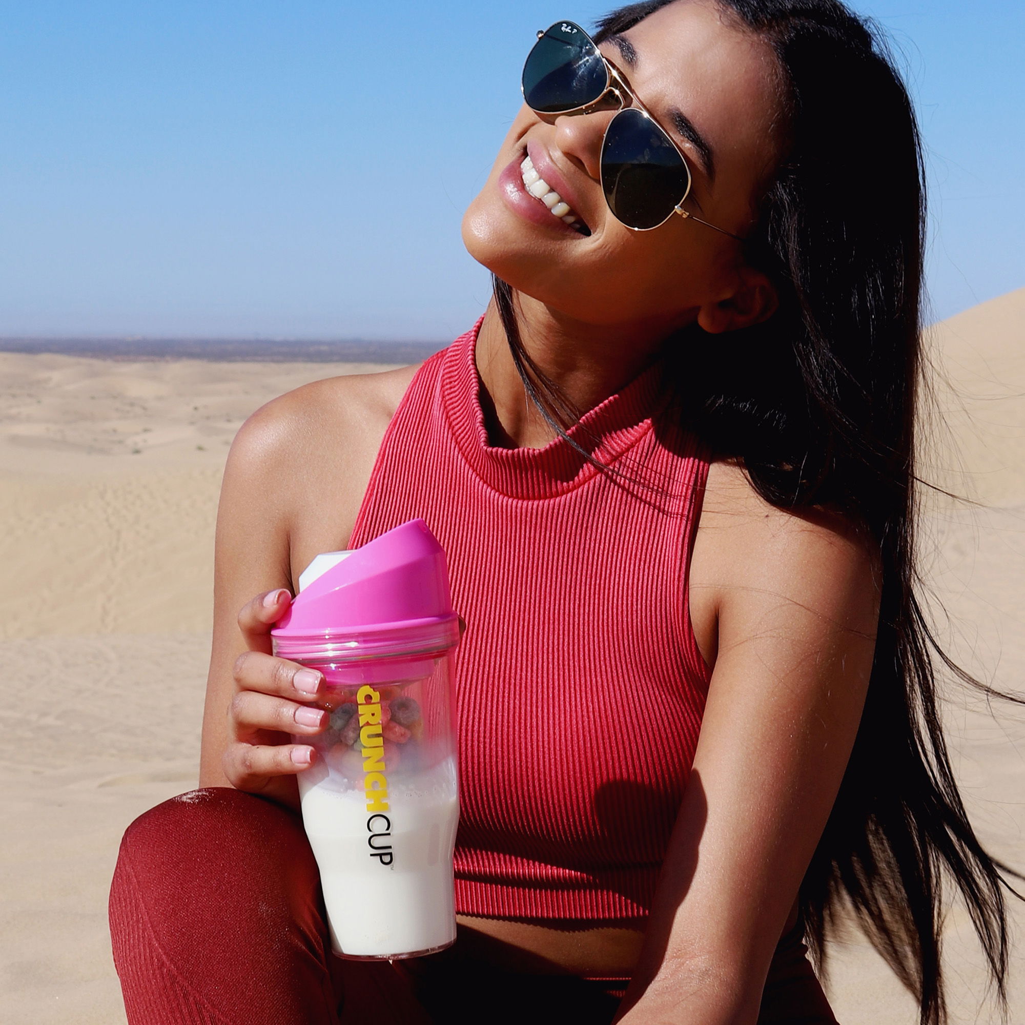 CrunchCup Original Vaso de Cereales para Llevar 260 + 250 ml | Pink