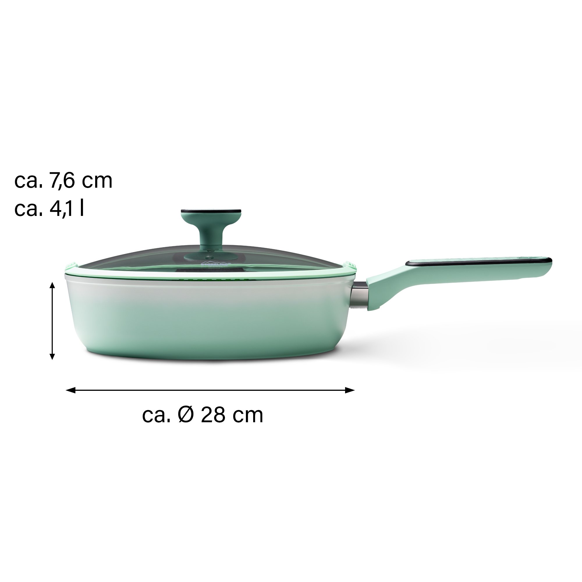 Sartén STONELINE® Mint 28 cm con tapa, antiadherente e inducción, apta para horno