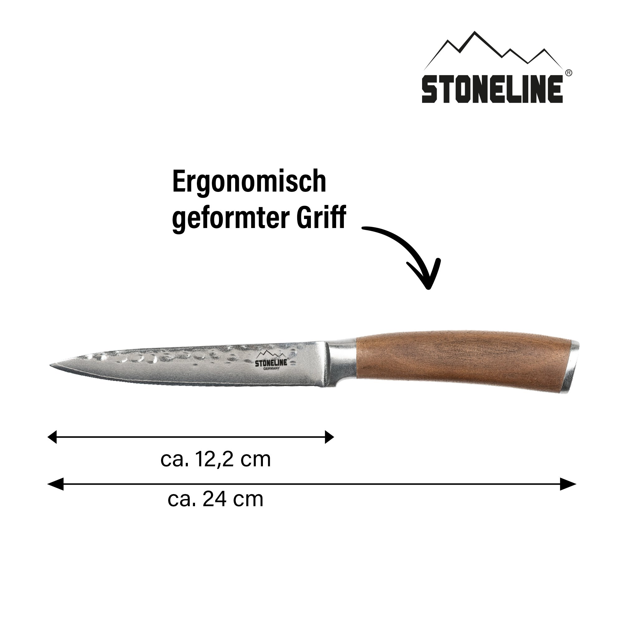 STONELINE® Couteau universel 24 cm en acier martelé Damas, boîte de rangement en bois
