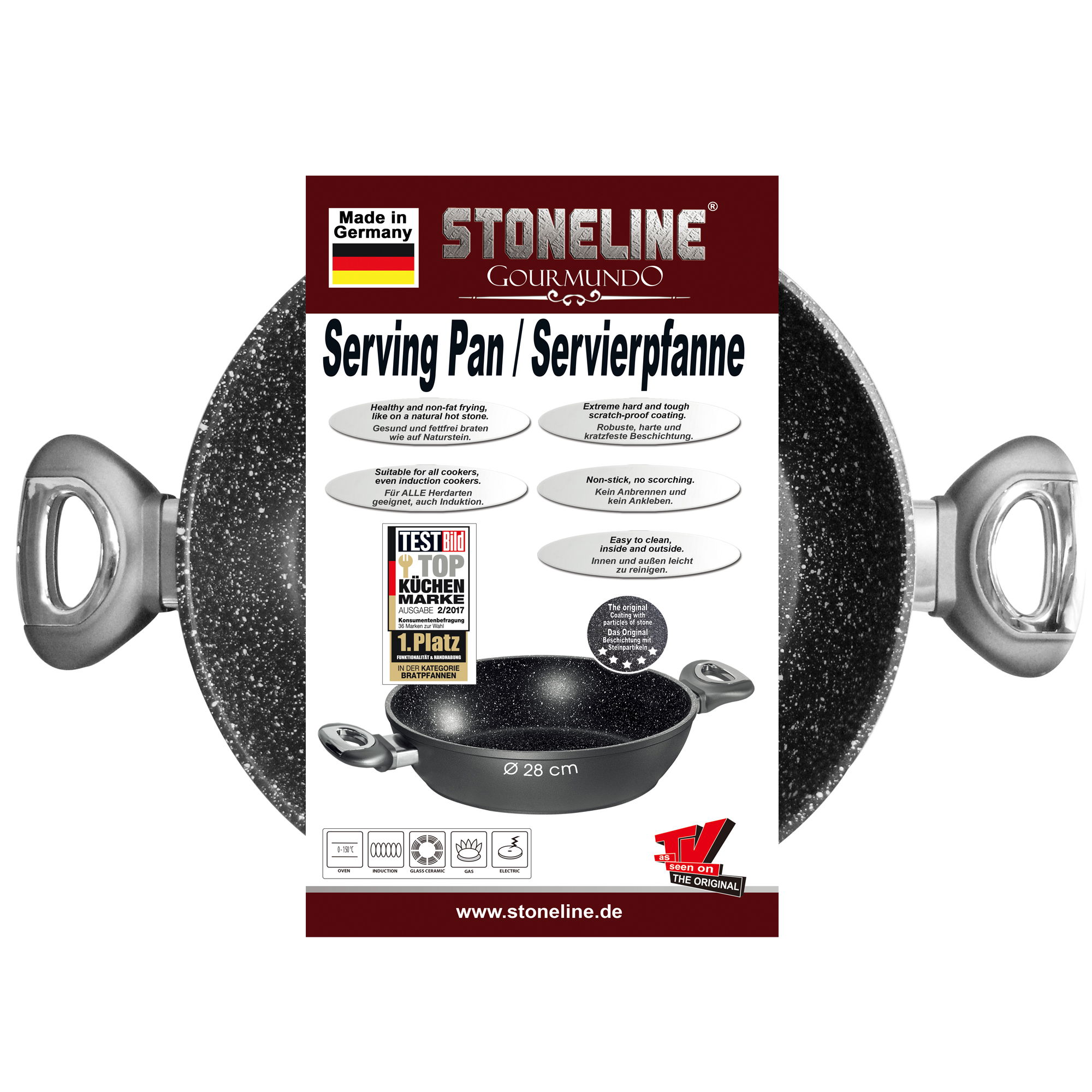 STONELINE® Tegame con Maniglie 28 cm, Padella Antiaderente MADE IN GERMANY | GOURMUNDO