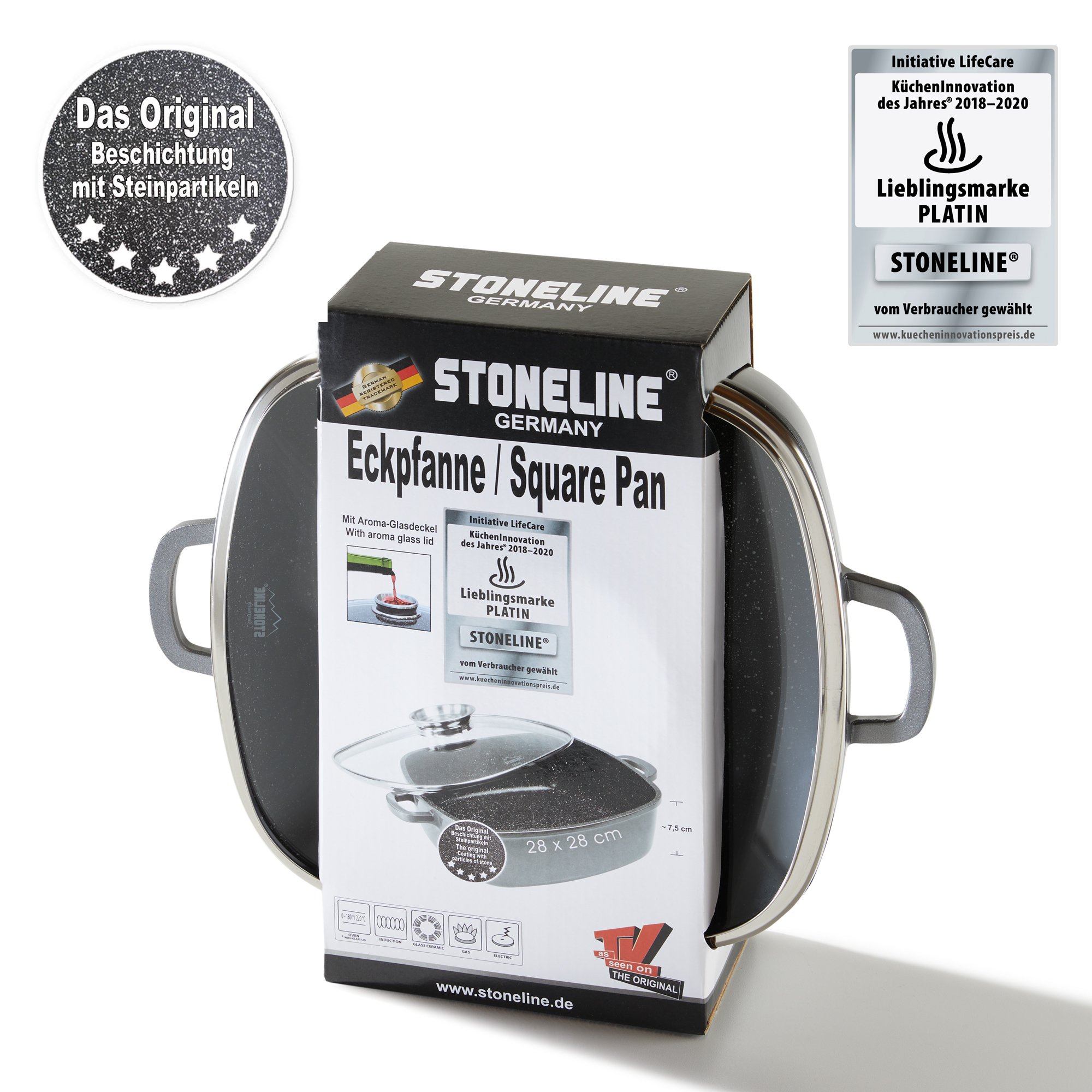 STONELINE® Square Serving Pan 28 cm, with Aroma Lid, Non-Stick Pan Casserole Dish