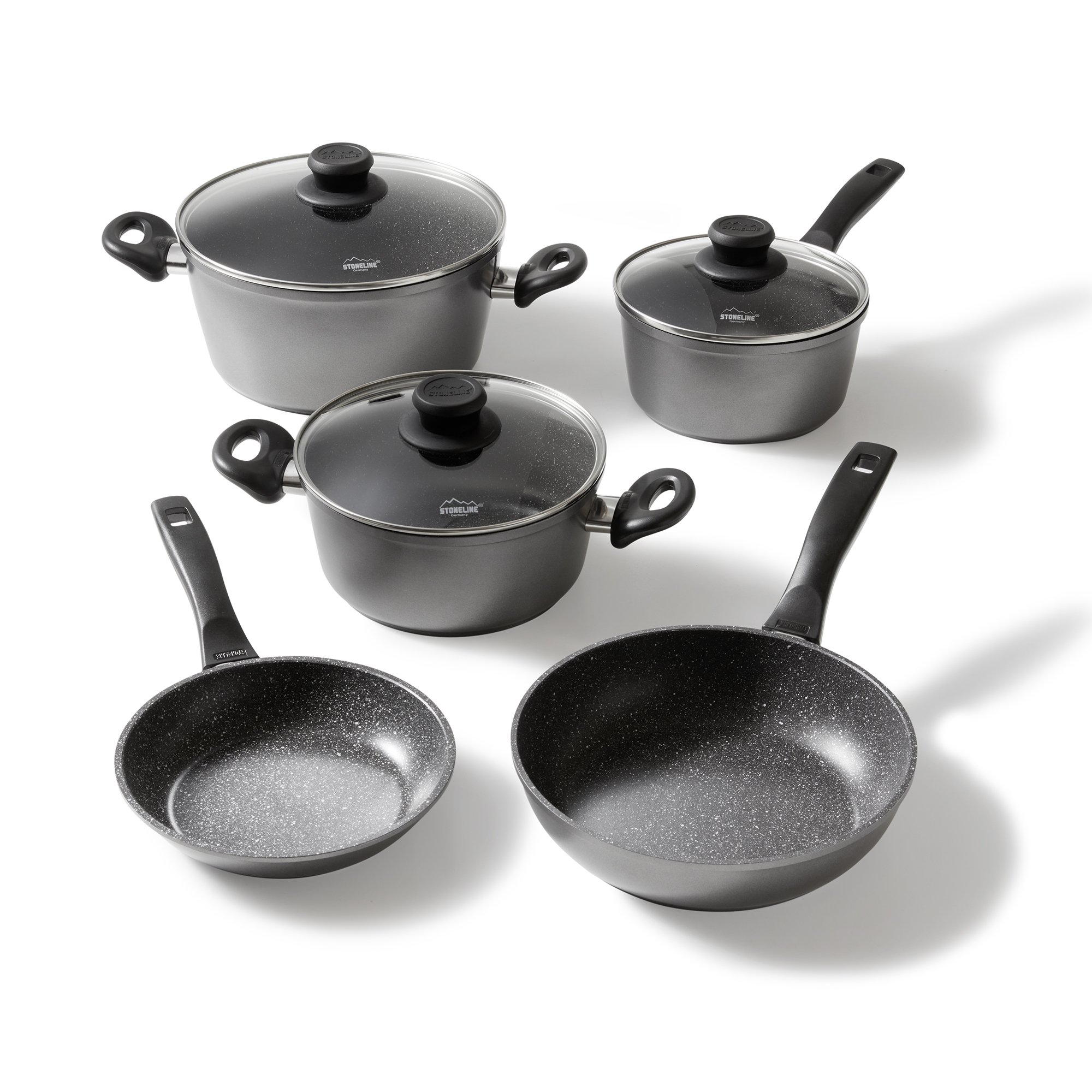 STONELINE® 8 pc Cookware Set 18/20/24 cm, with Lids, Non-Stick Pots & Pans | CLASSIC