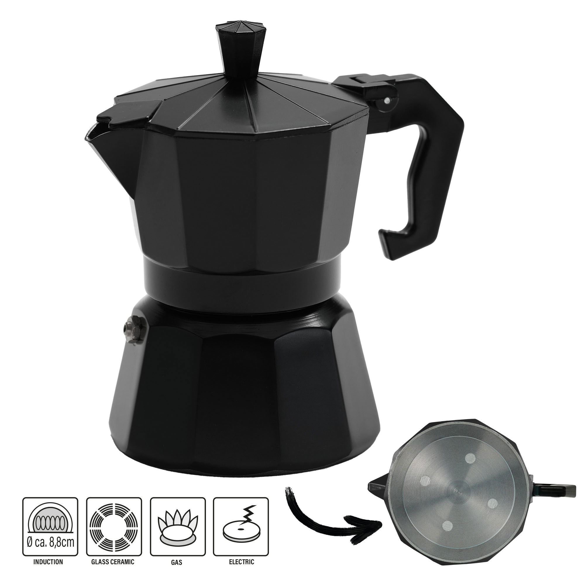 Stovetop Espresso Maker 240 ml Set of 4 | Black