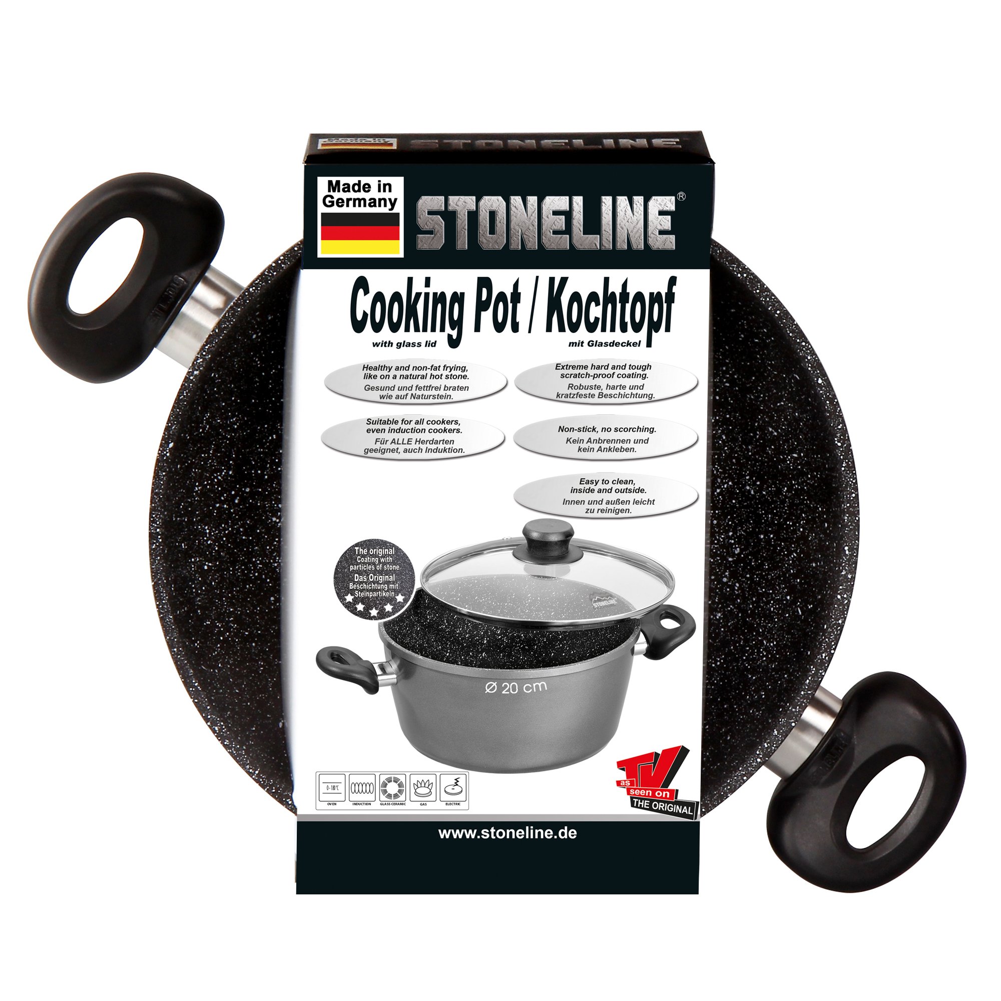 STONELINE® Cooking pot 20 cm, with glass lid, Made in Germany, non-stick coating, suitable for induction