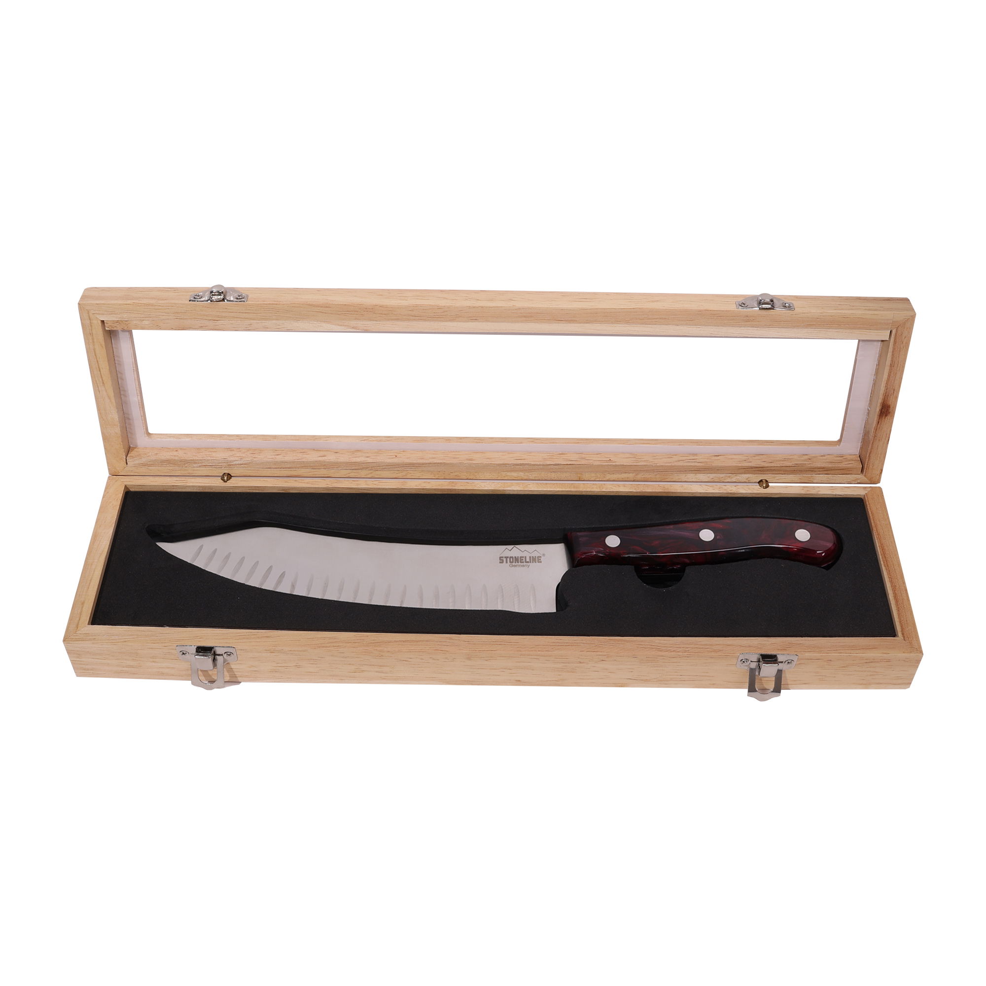 STONELINE® Stainless Steel Chef's Knife 33.2 cm, Hollow Edge, Wooden Storage Box