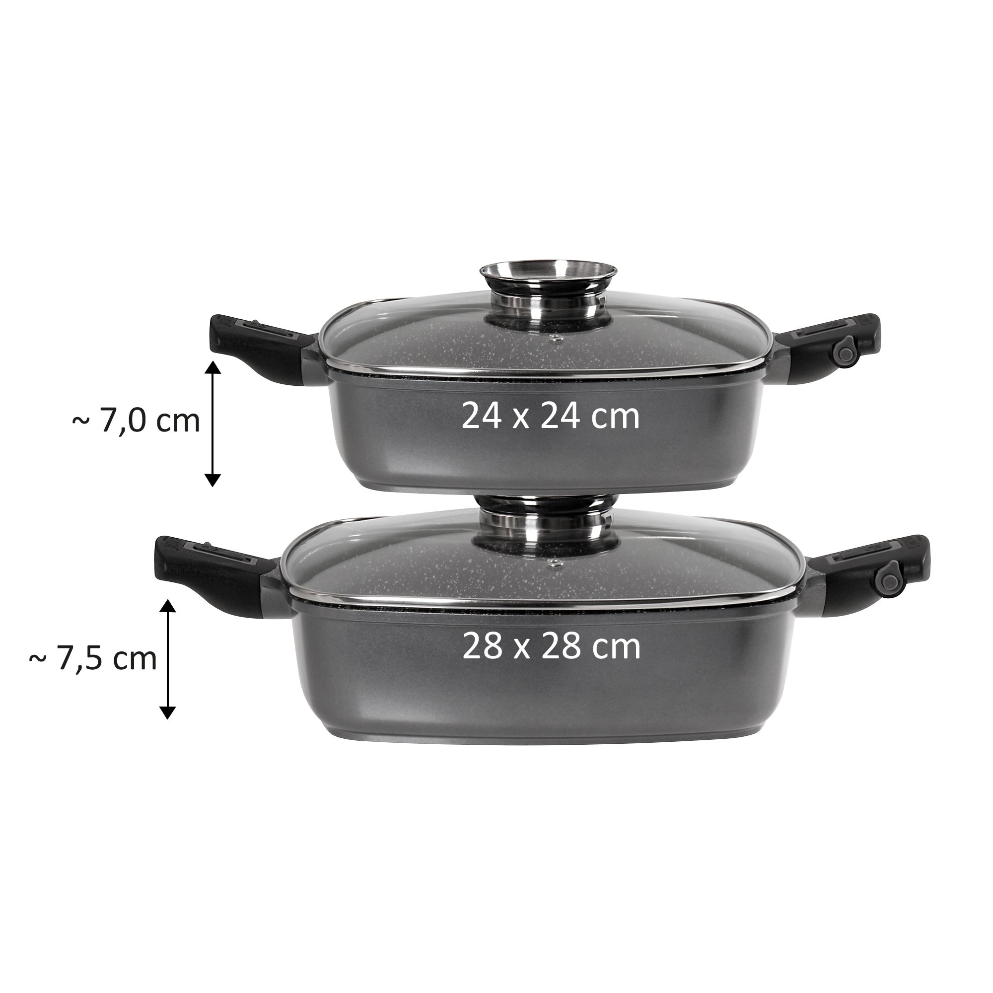 STONELINE® Imagination PLUS corner pan Serving pan 24 x 24 cm, corner pan with removable handles, with aroma glass lid