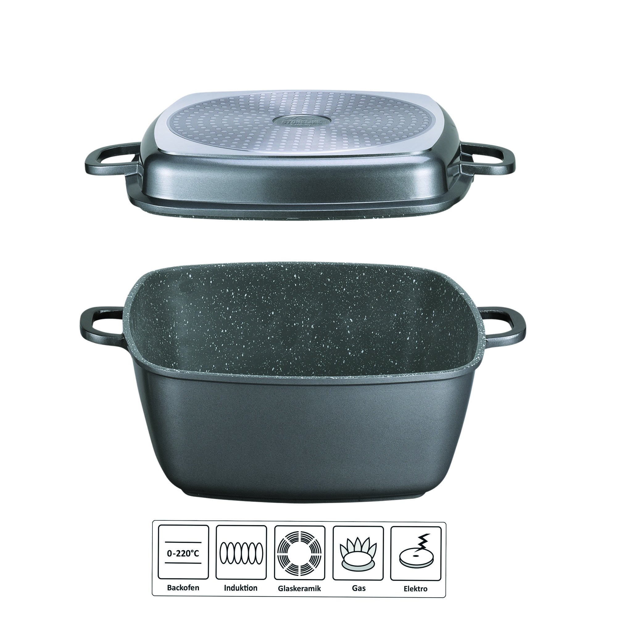 STONELINE® Square Roaster Serving Pan 28 cm, with Aroma Lid | Steamer, Deep Fryer