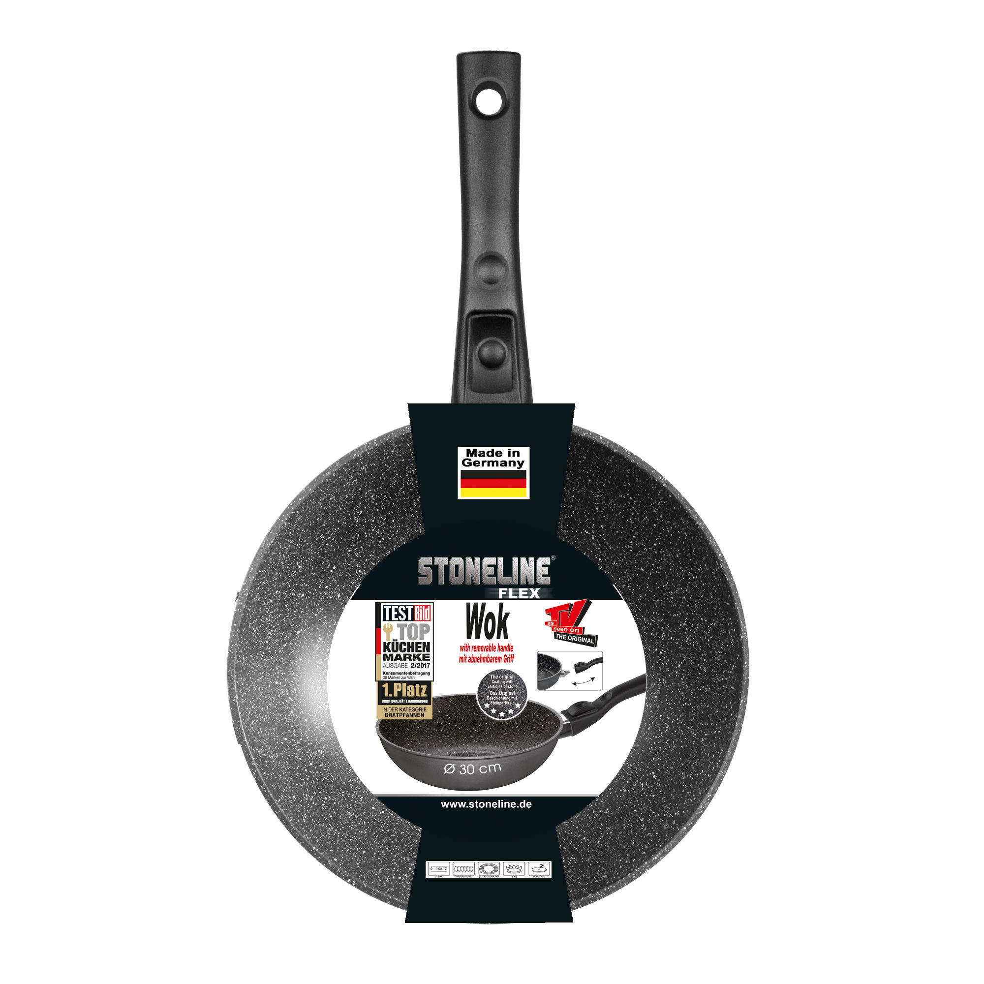Wok Pan 30 cm with removable handle | with Lid