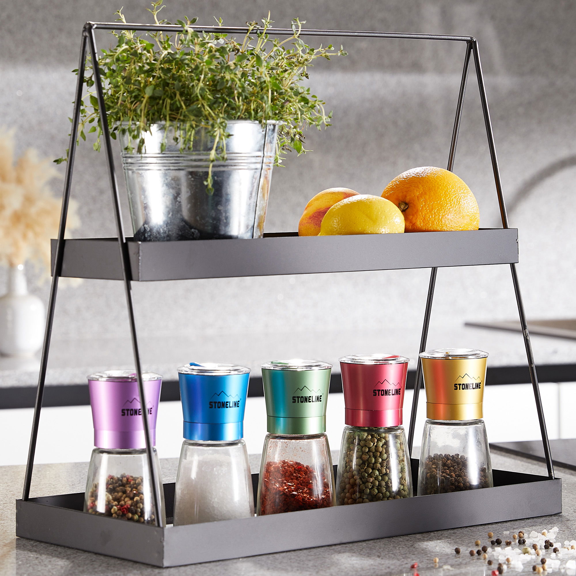 Salt and pepper mill set | 5-piece colorful