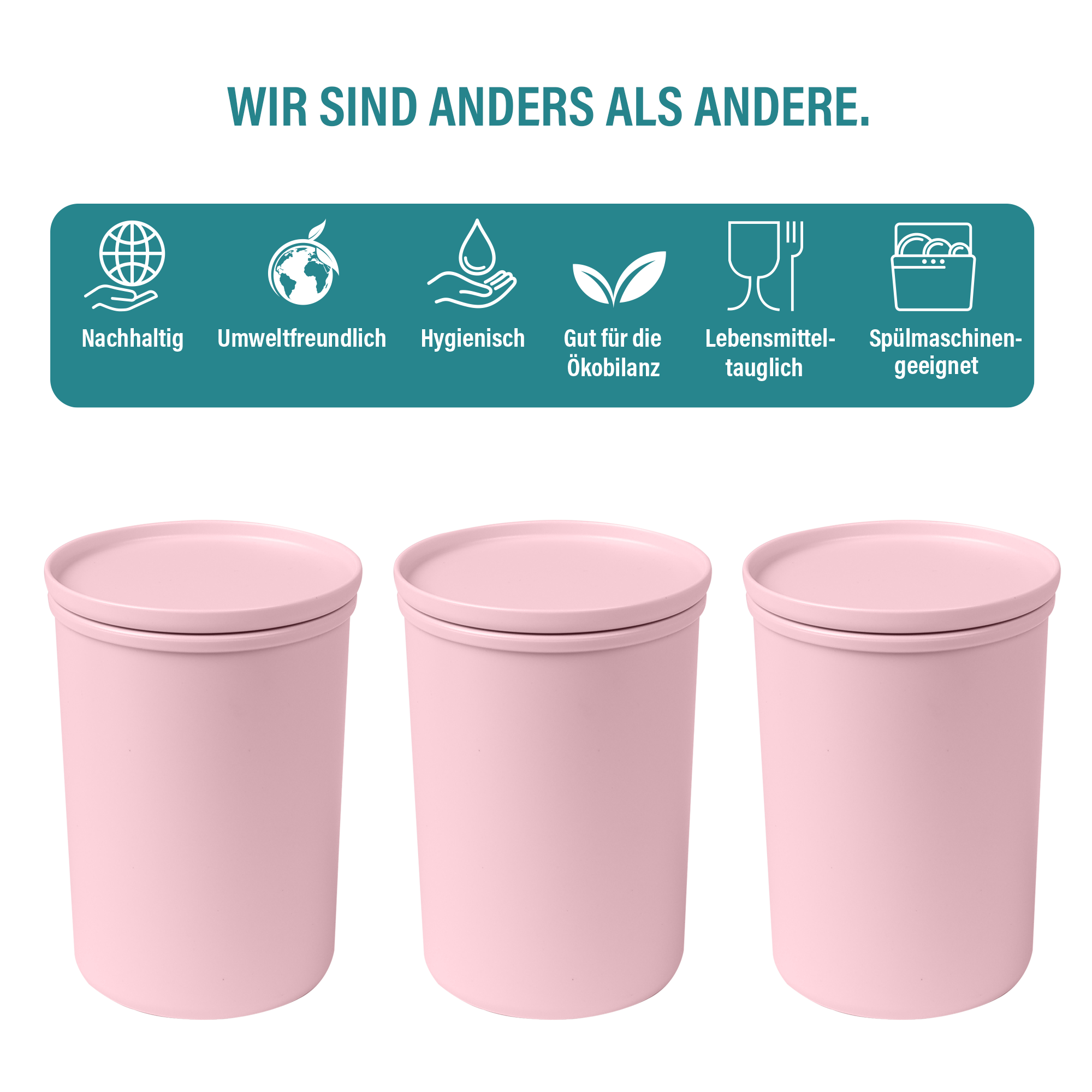 AWAVE® Set di 3 pezzi per la conservazione di alimenti da 1000 ml, con rPET, rosa