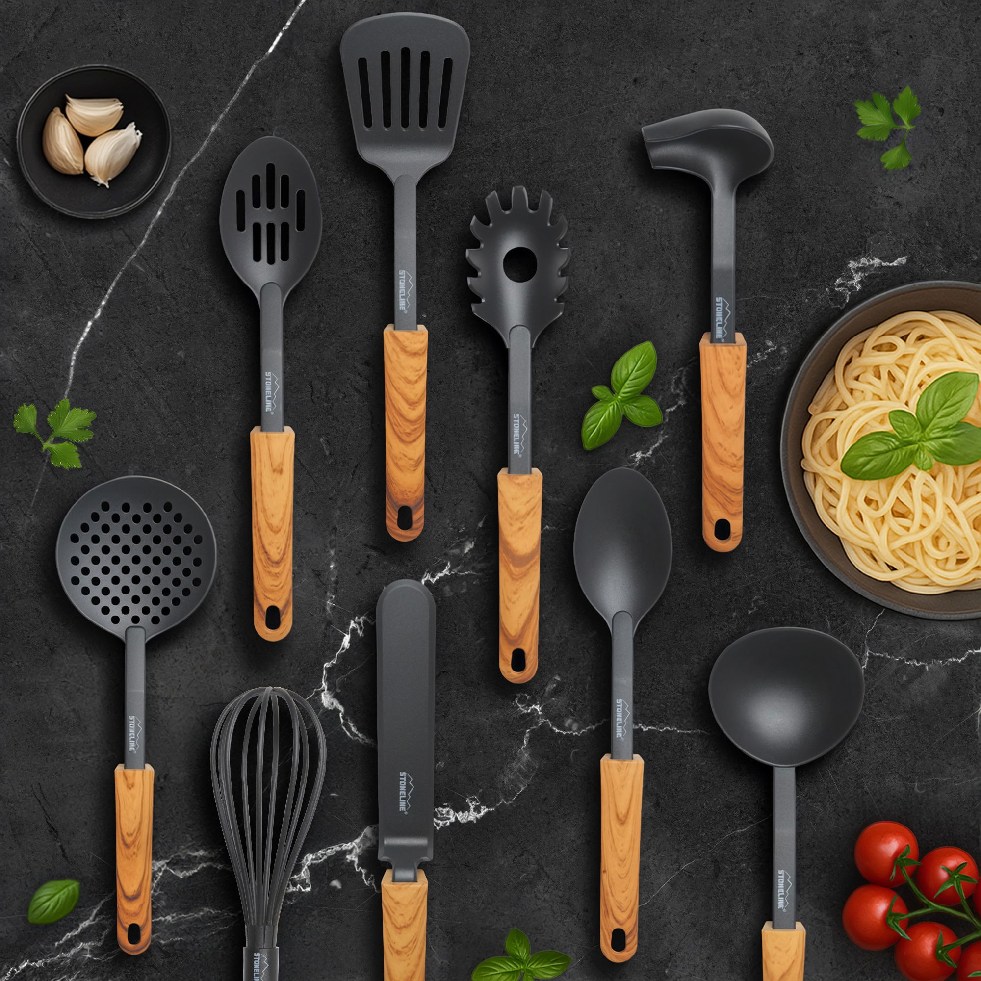 Utensili da Cucina Set 9 Pezzi | Effetto Legno
