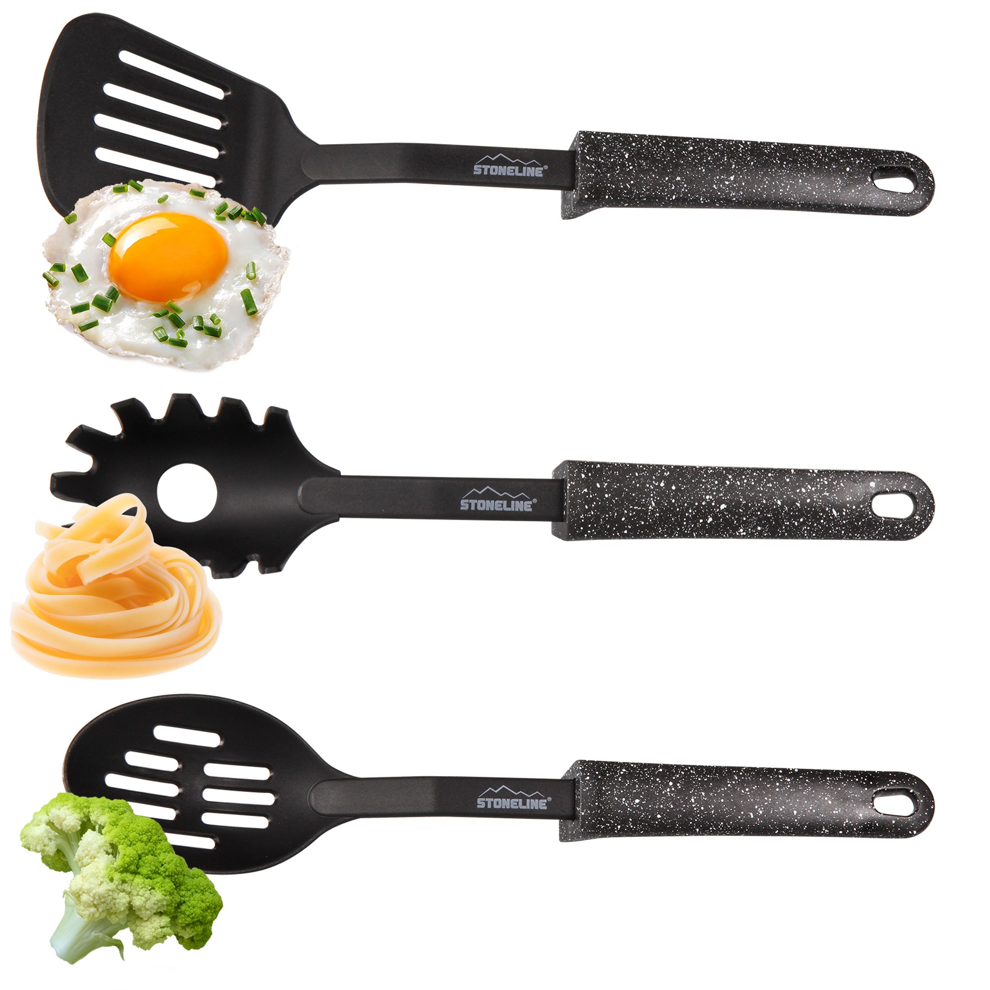 STONELINE® Juego de utensilios de cocina de 9 piezas, de plástico, con práctico soporte, para ollas antiadherentes