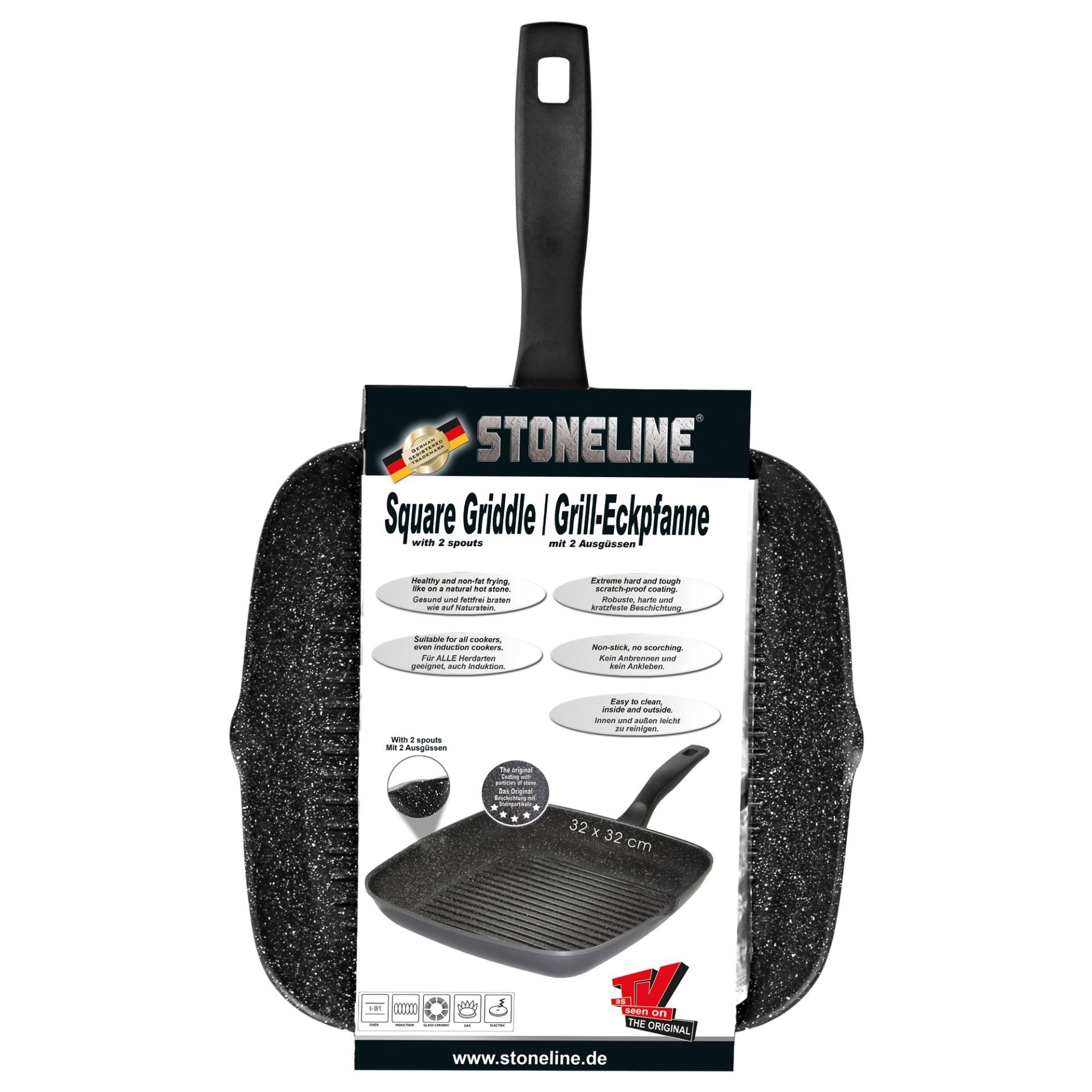 STONELINE® BBQ Griddle Pan 32 cm, 2 Spouts, Non-Stick Pan | CLASSIC