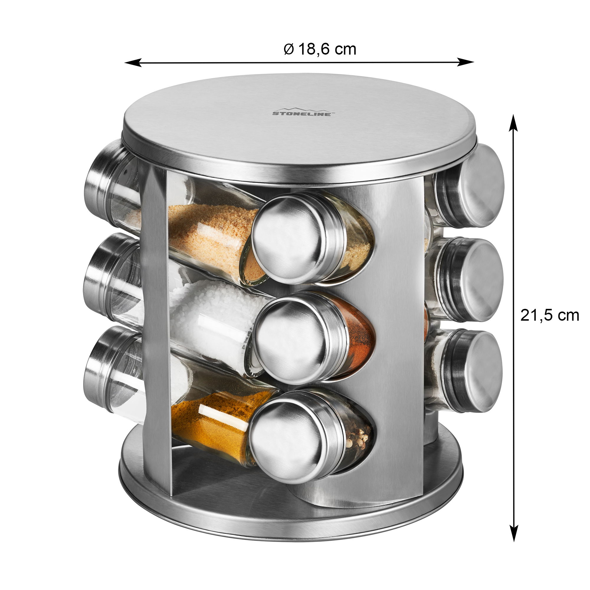 STONELINE® Étagère à épices avec 12 récipients à épices, en acier inoxydable