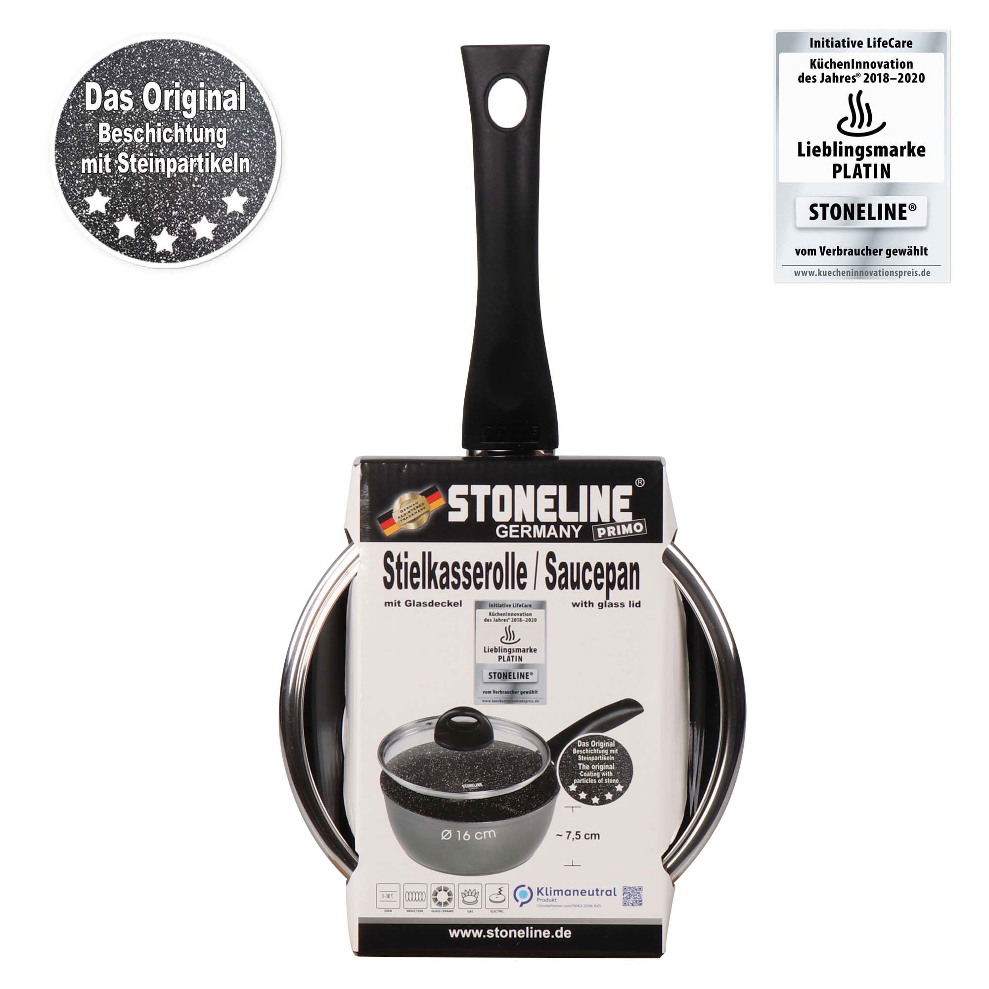 STONELINE® Cazo 18 cm con Tapa, Olla Antiadherente | PRIMO