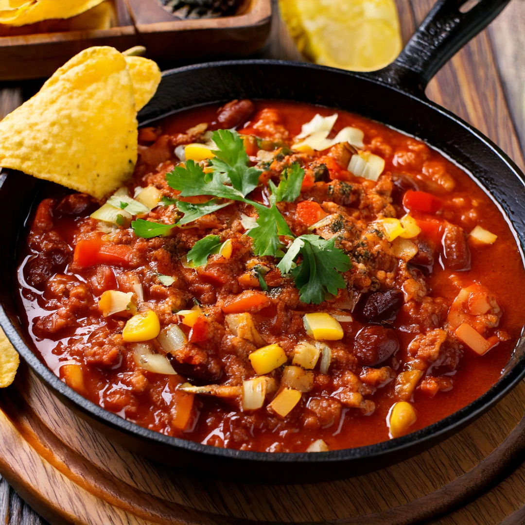 Chili sin Carne mit Tortilla Chips – Veganes Chili mit einem extra Crunch