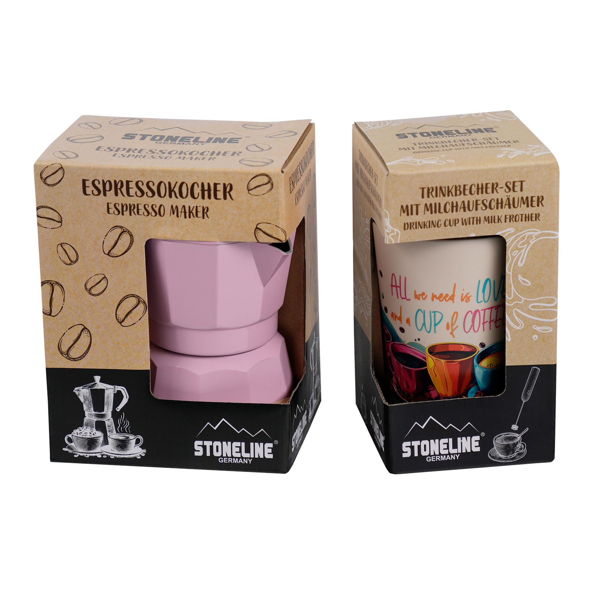 Cafetera Italiana 240 ml Juego 4 Piezas | Rosa