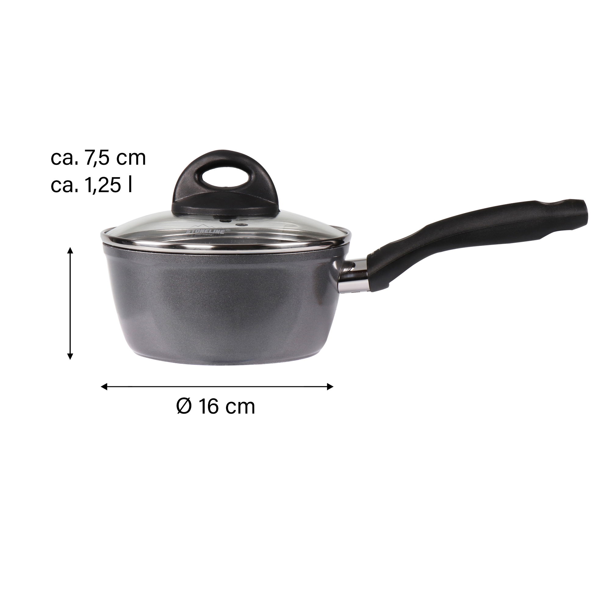 STONELINE® Casserole à manche 18 cm avec couvercle, antiadhésive | PRIMO