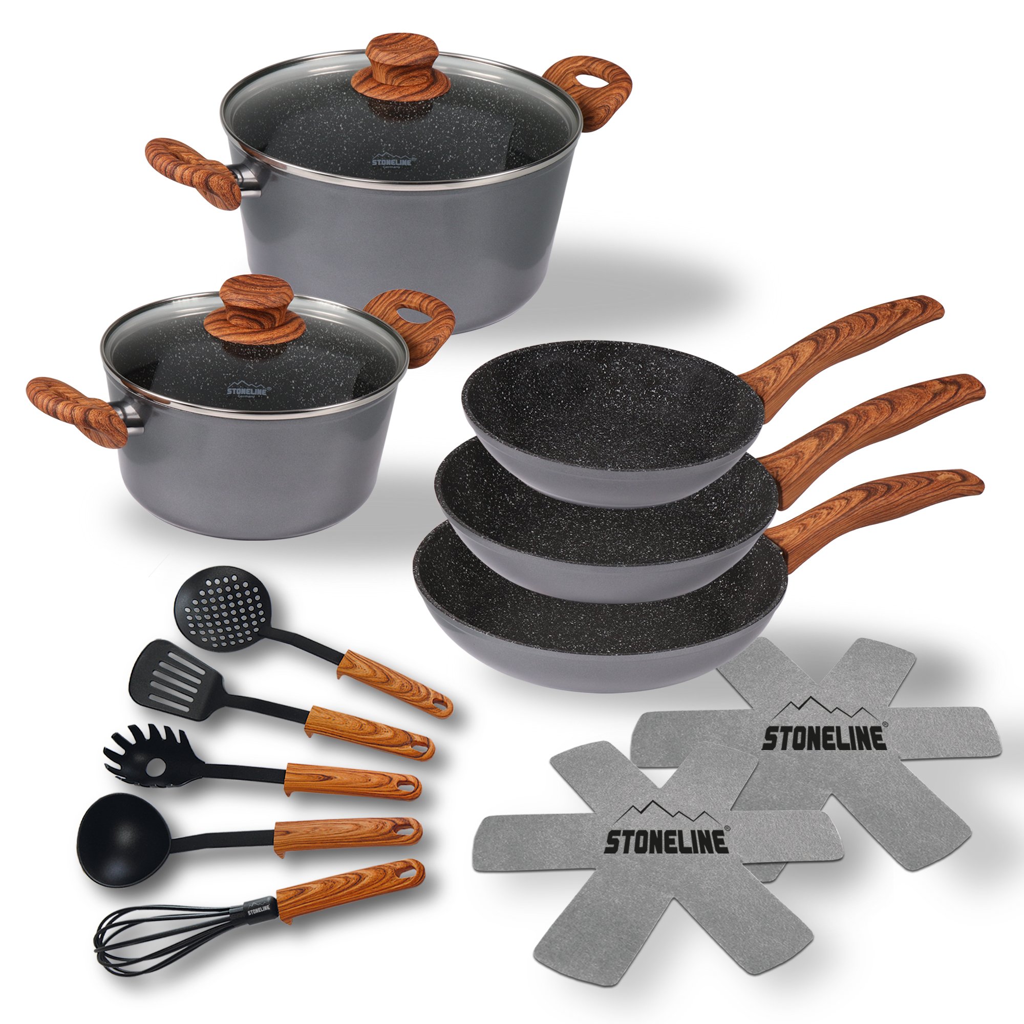 STONELINE® 14 pc Cookware Set, with Lids, Non-Stick Pots Pans | Back to Nature