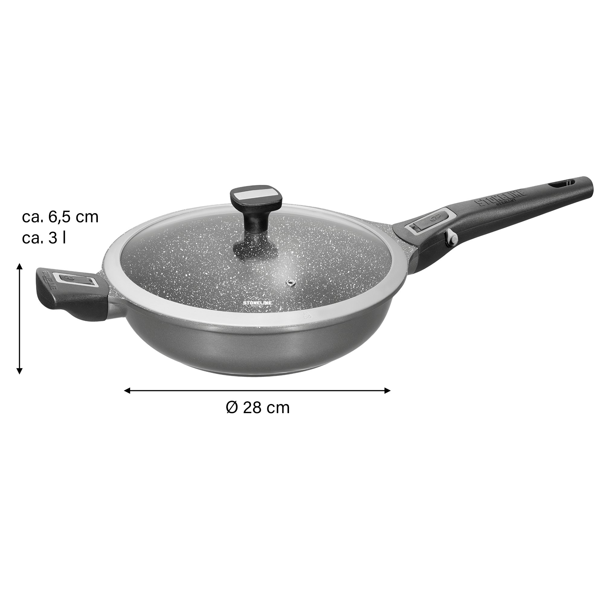 STONELINE® Deep Frying Pan 28 cm, Removable Handle, Lid, Non-Stick | Imagination PLUS
