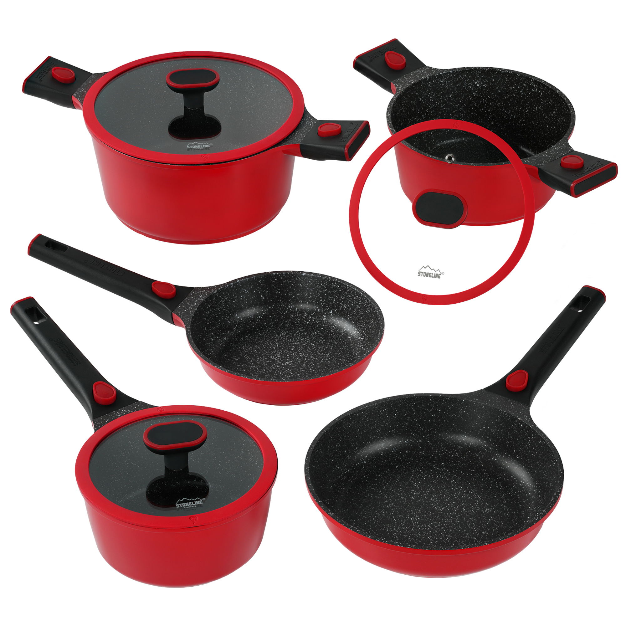 Cookware Set of 8 18/20/24 Red Removable Handle | with Lids