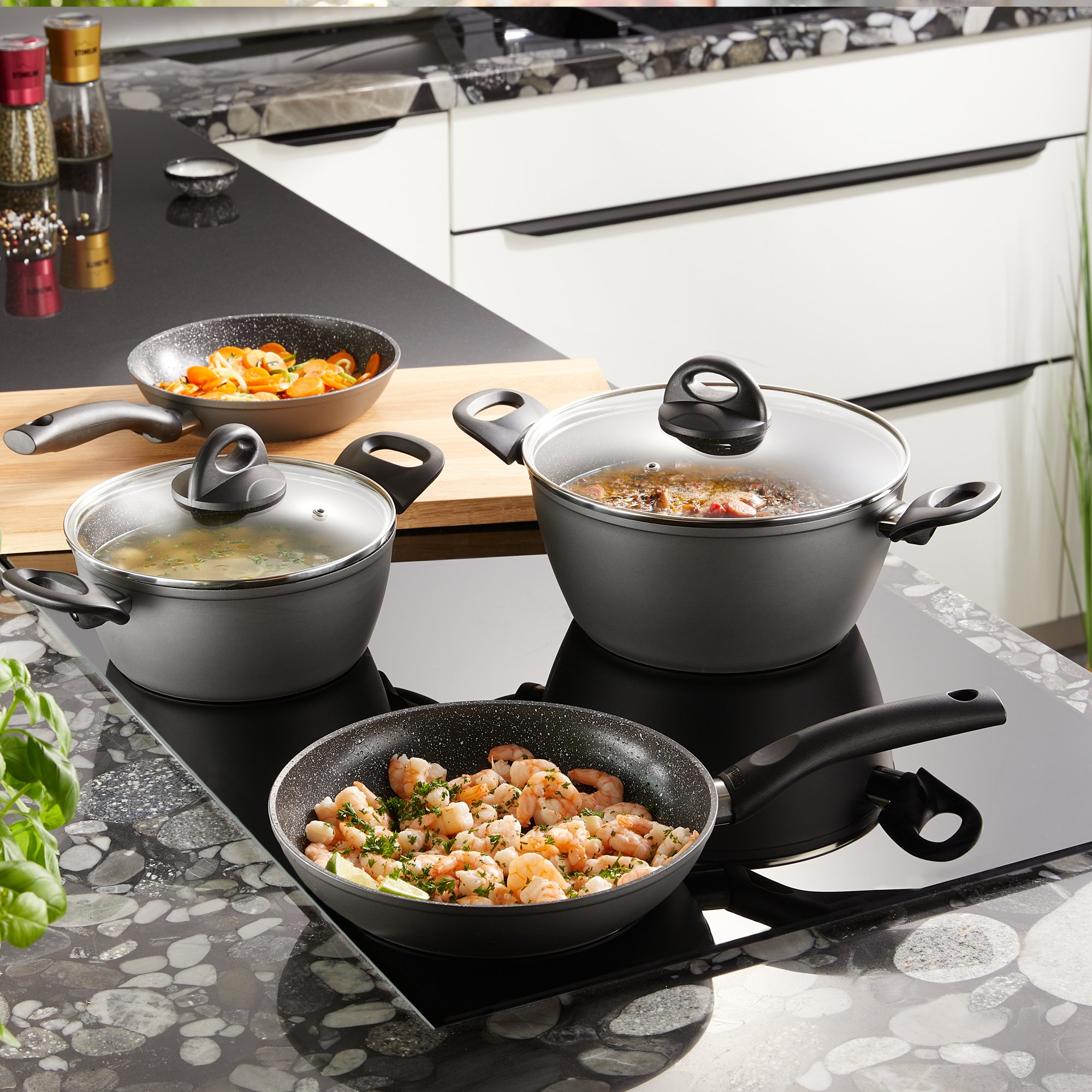 STONELINE® 16 pc CERAMIC Cookware Set, with Lids, Non-Stick Pots & Pans | CERAMIC