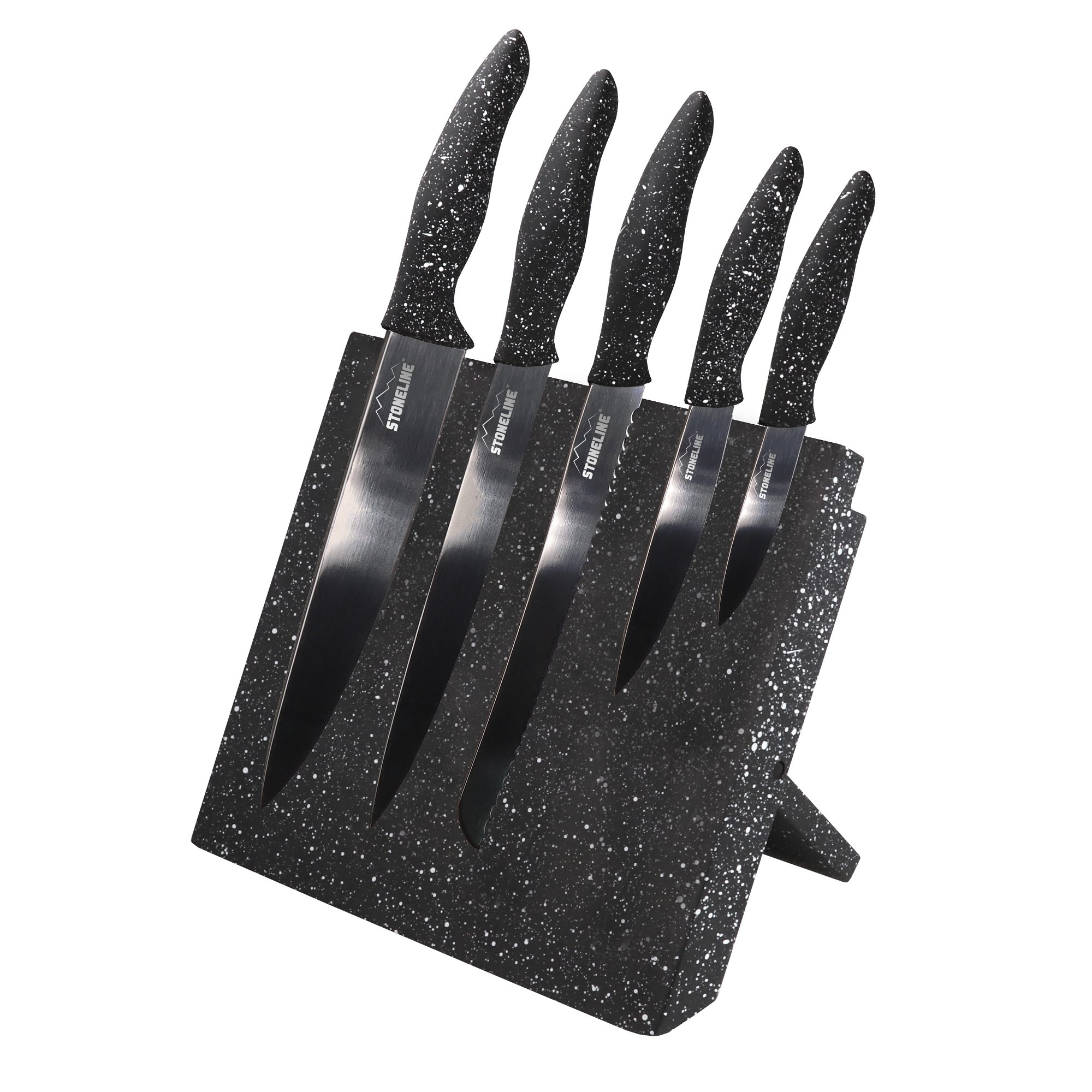 STONELINE® Set de 5 couteaux en acier inoxydable & bloc de couteaux magnétique pliable