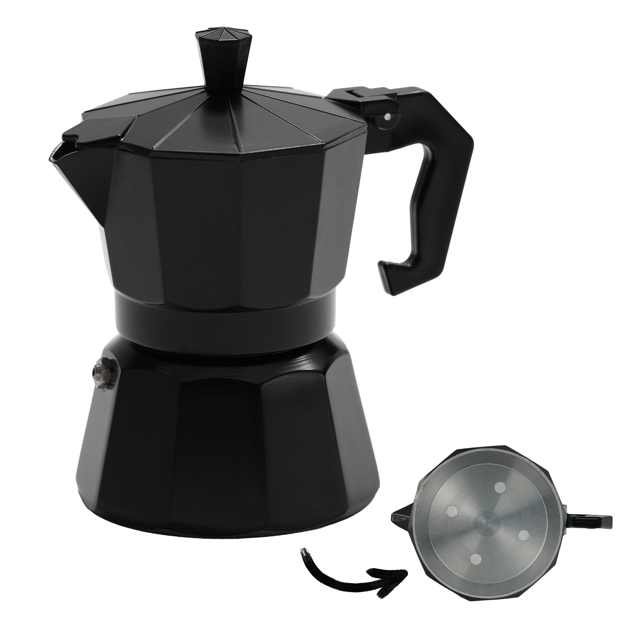 Caffettiera Moka 240 ml Set 4 Pezzi | Nero