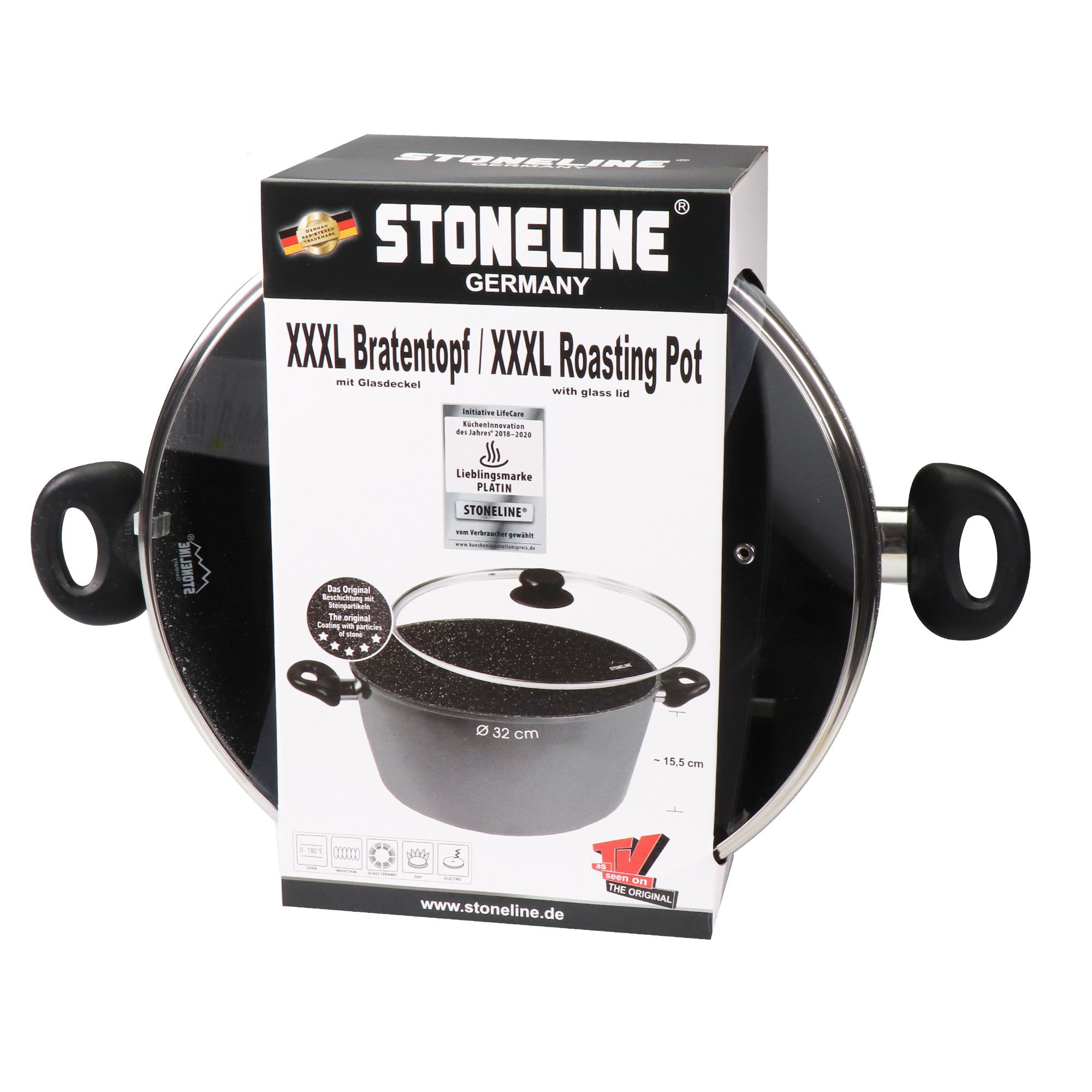 Piacere di cucinare XXL: Pentola per friggere STONELINE® da 32 cm con  coperchio in vetro