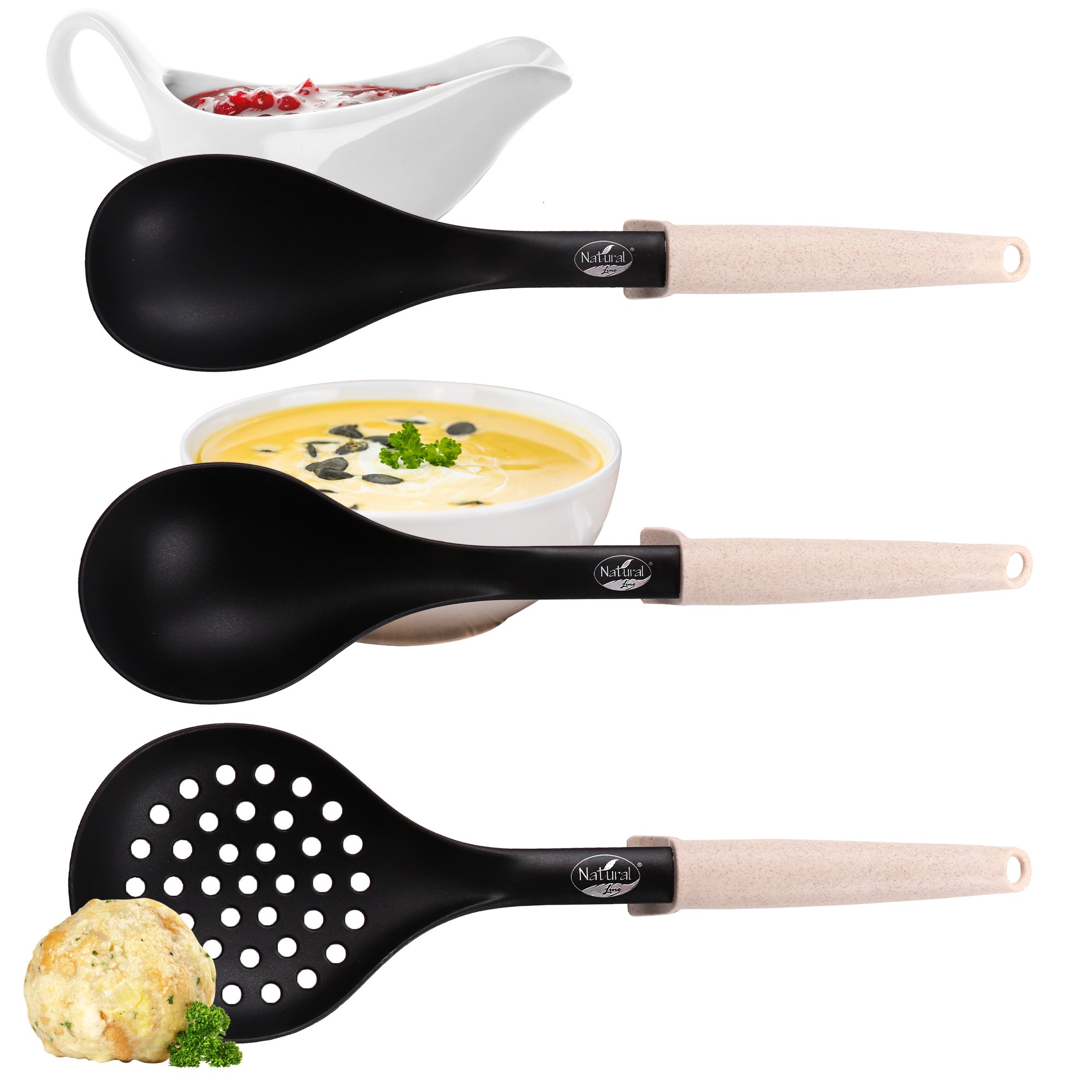 STONELINE® Set di utensili da cucina, 6 pezzi, con pratico supporto e manici con cannuccia
