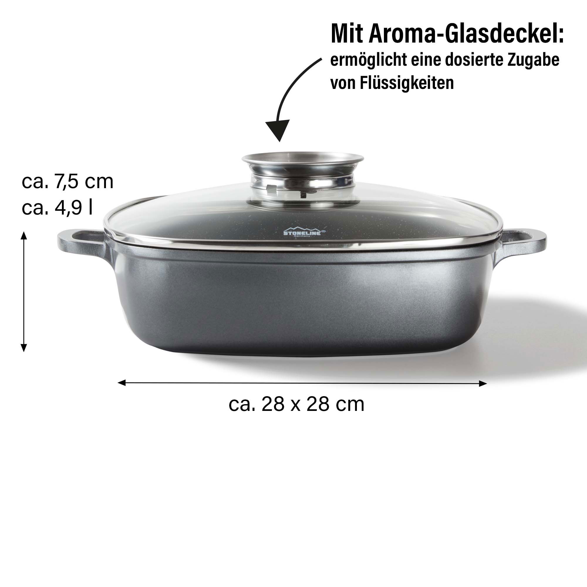 Poêle à servir carrée Faitout 28 cm | avec couvercle - Gris