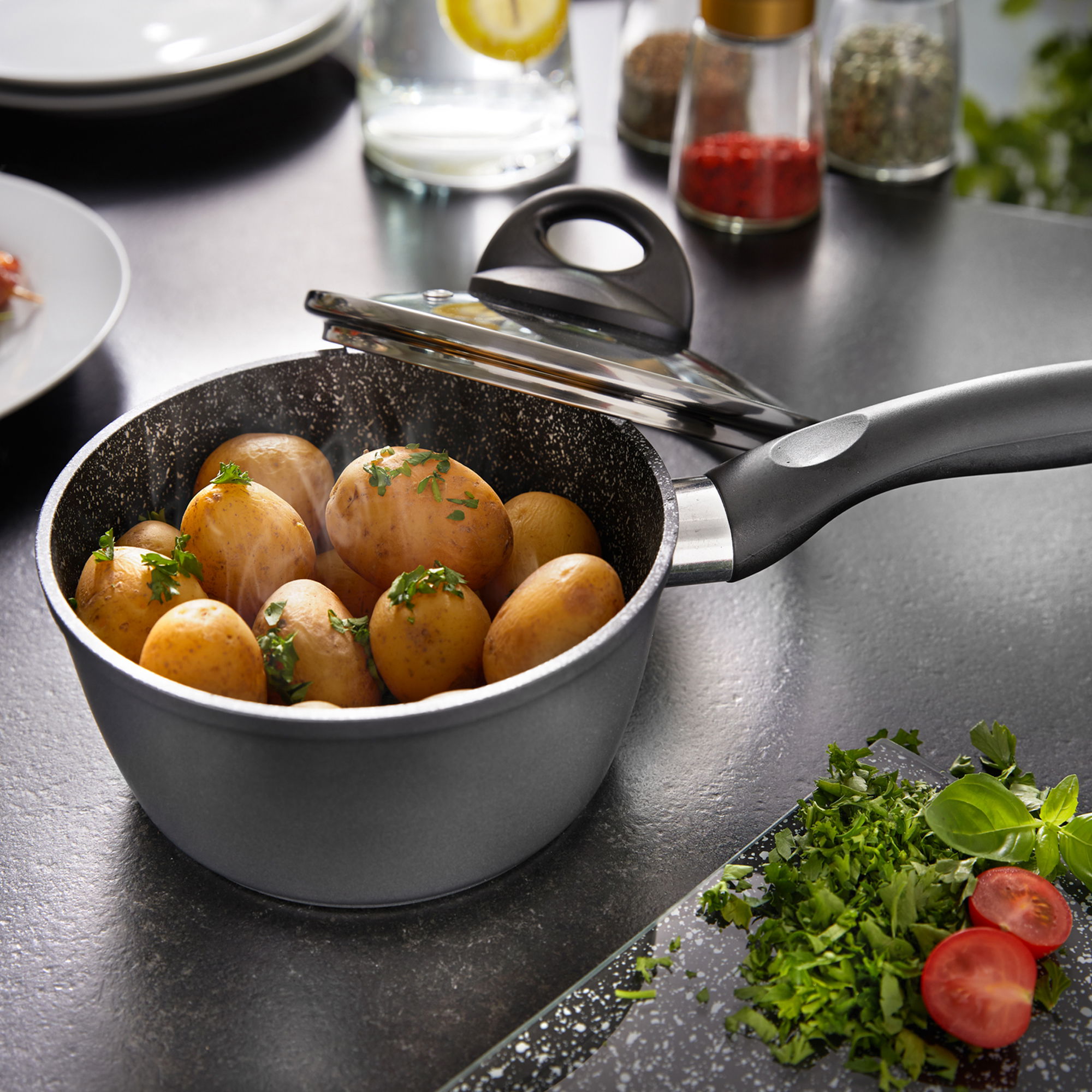 STONELINE® Primo Saucepan 18 cm con coperchio in vetro - antiaderente e  induzione!